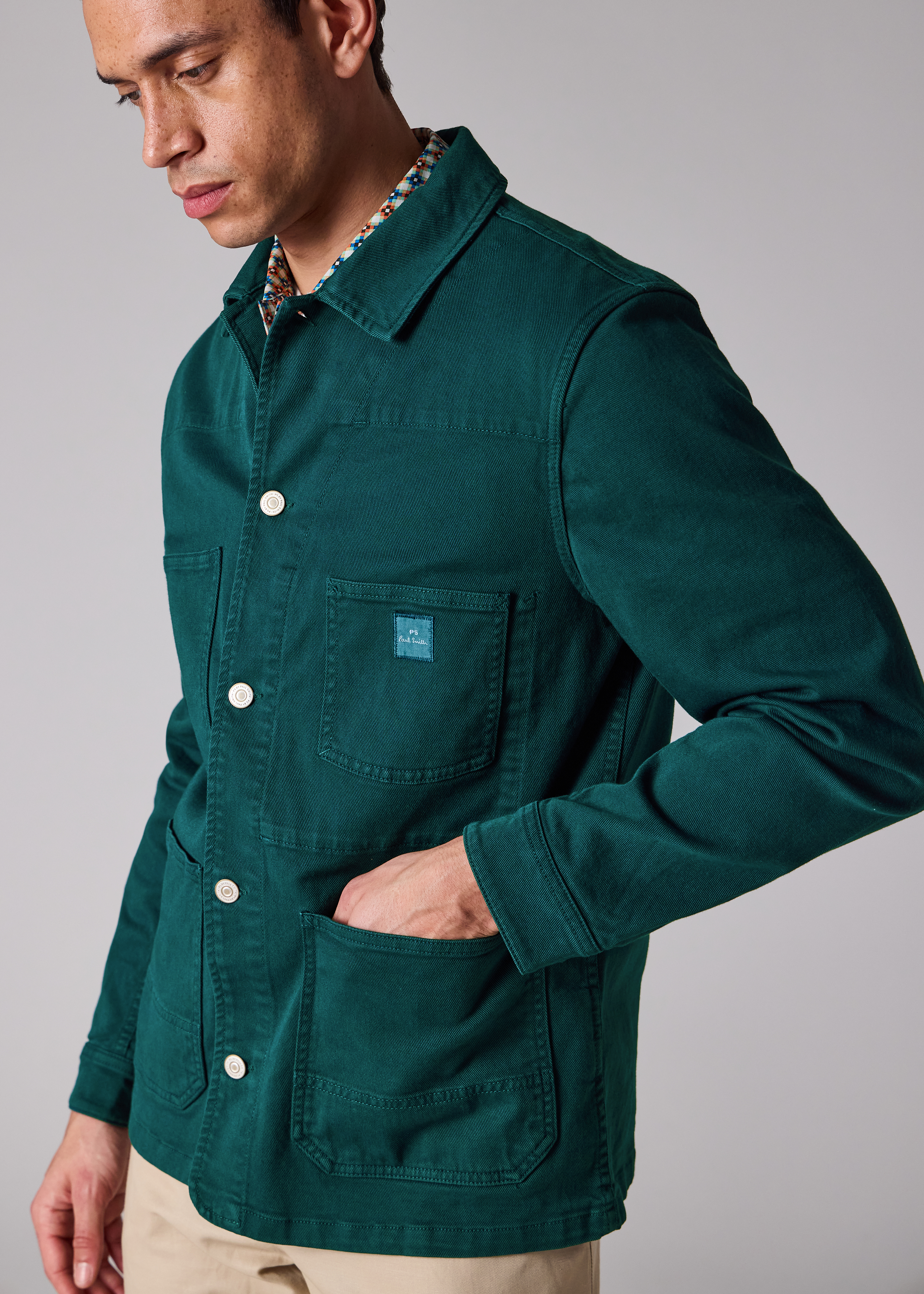 Petrol Green Garment-Dyed Denim Work Jacket