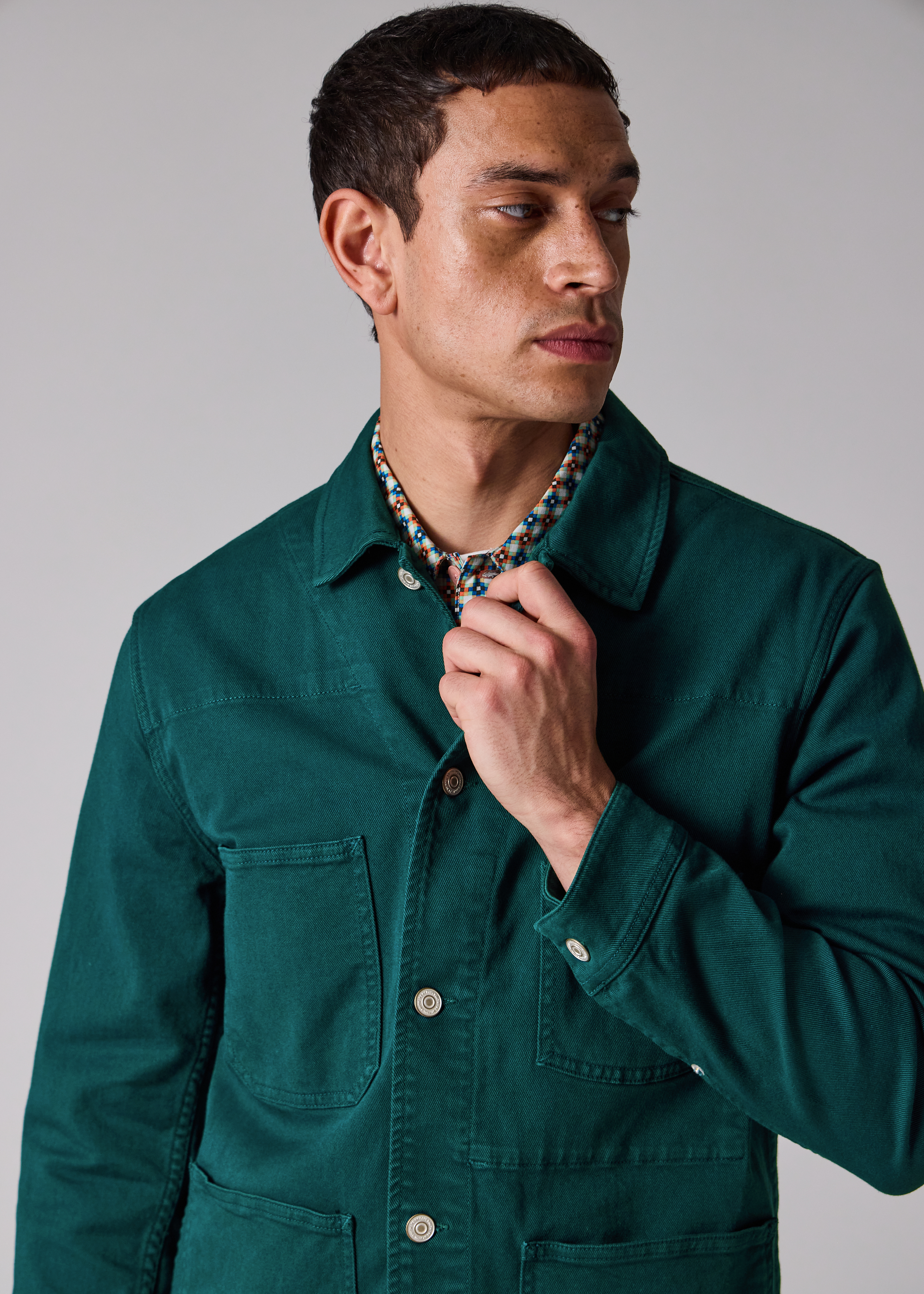 Petrol Green Garment-Dyed Denim Work Jacket