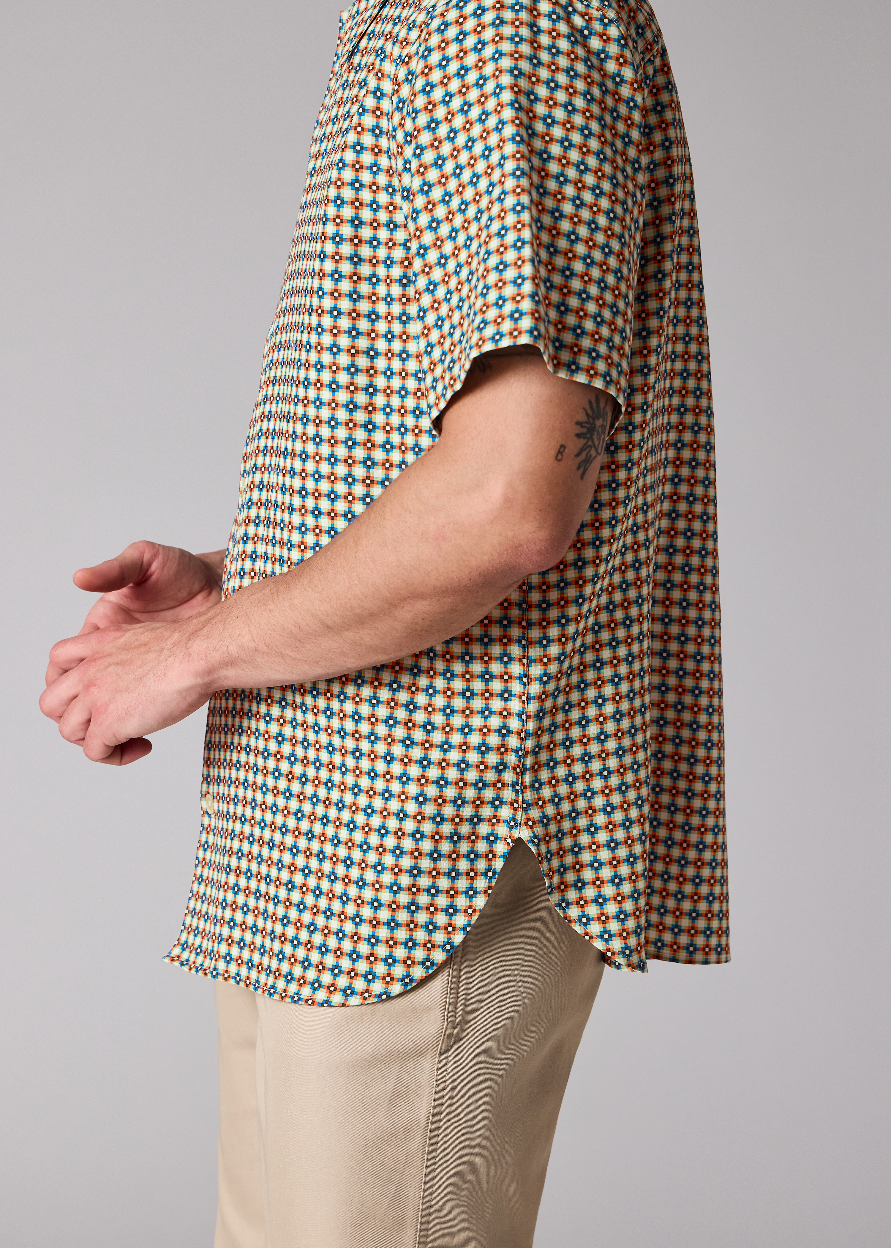 Ecru 'Geo Tile' Print Lyocell-Cotton Shirt