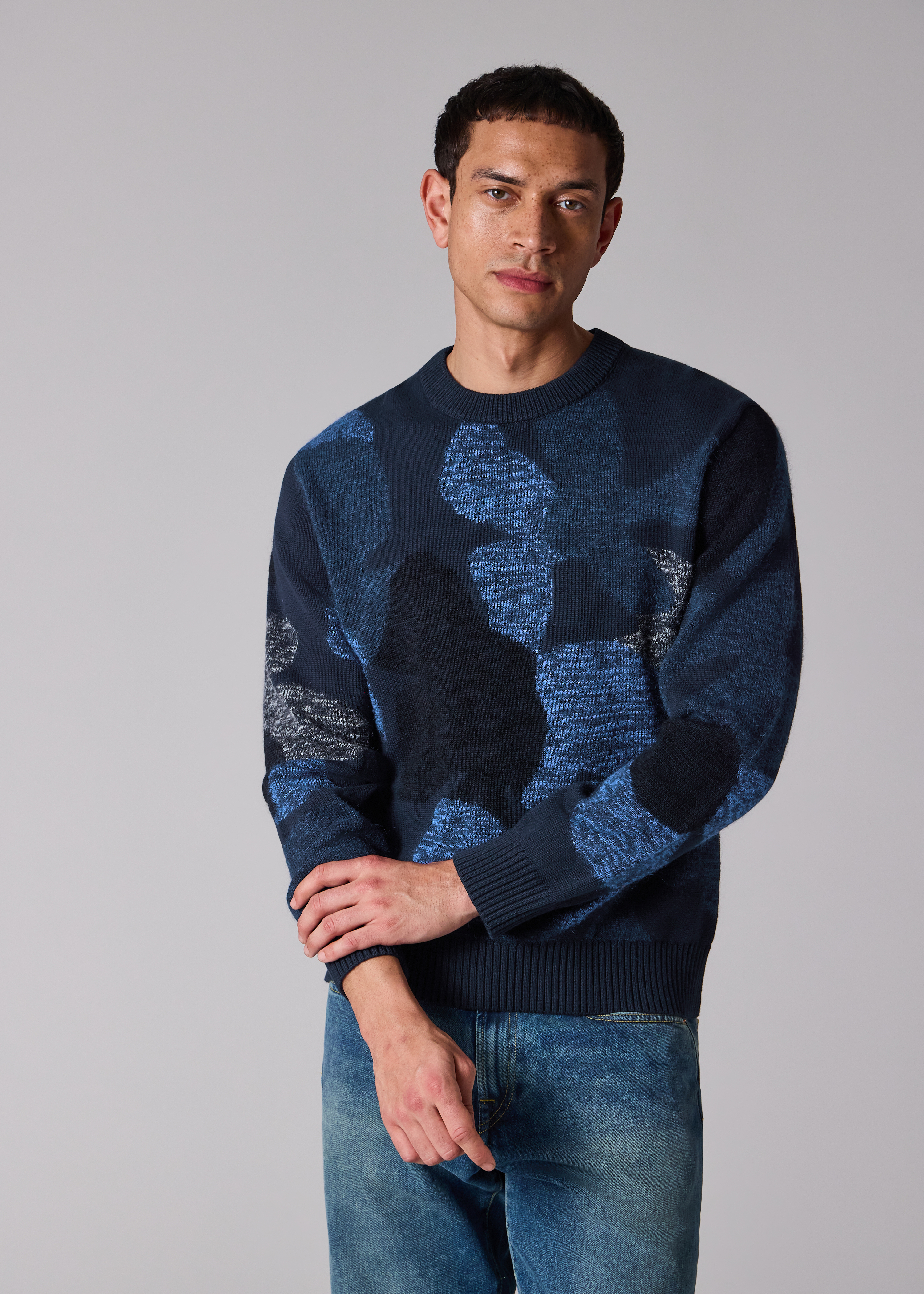 Navy Cotton-Mohair Floral Sweater