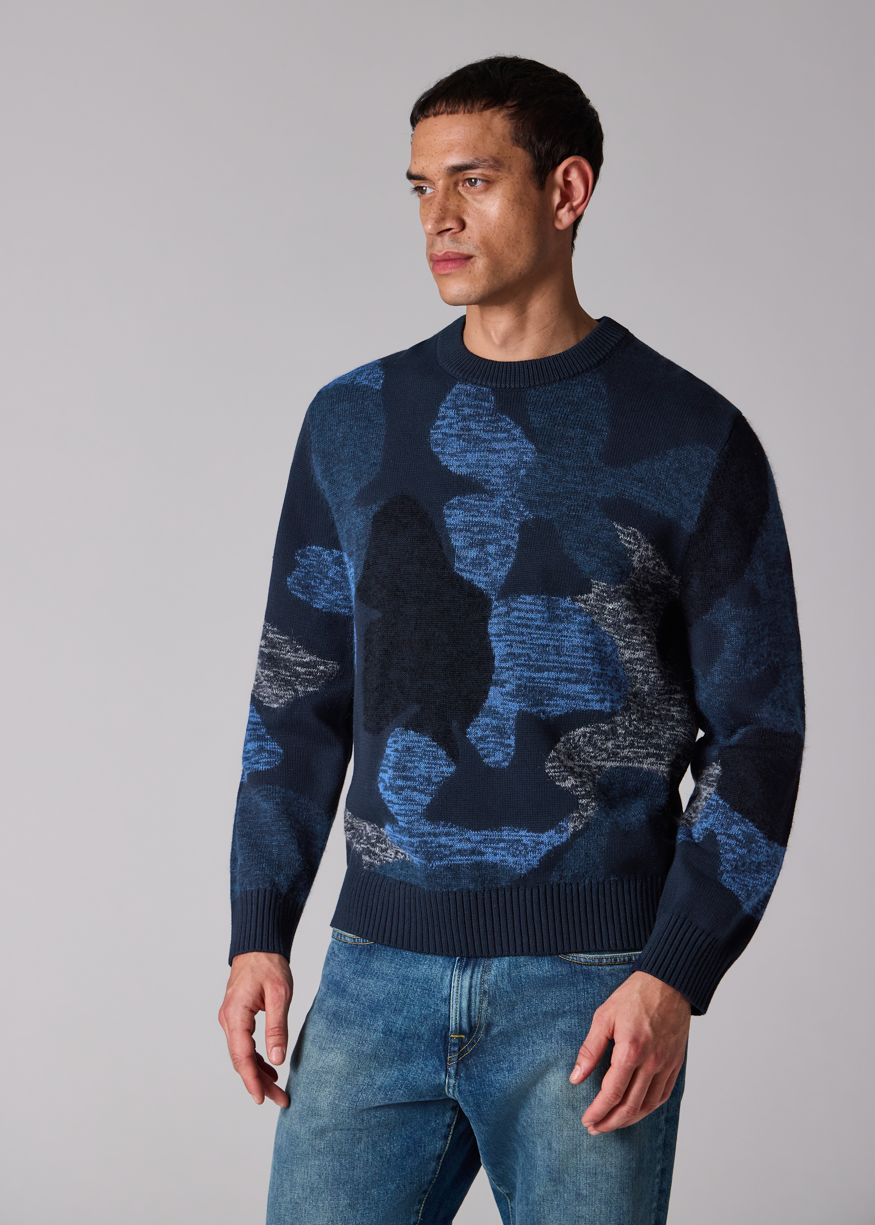 Navy Cotton-Mohair Floral Sweater