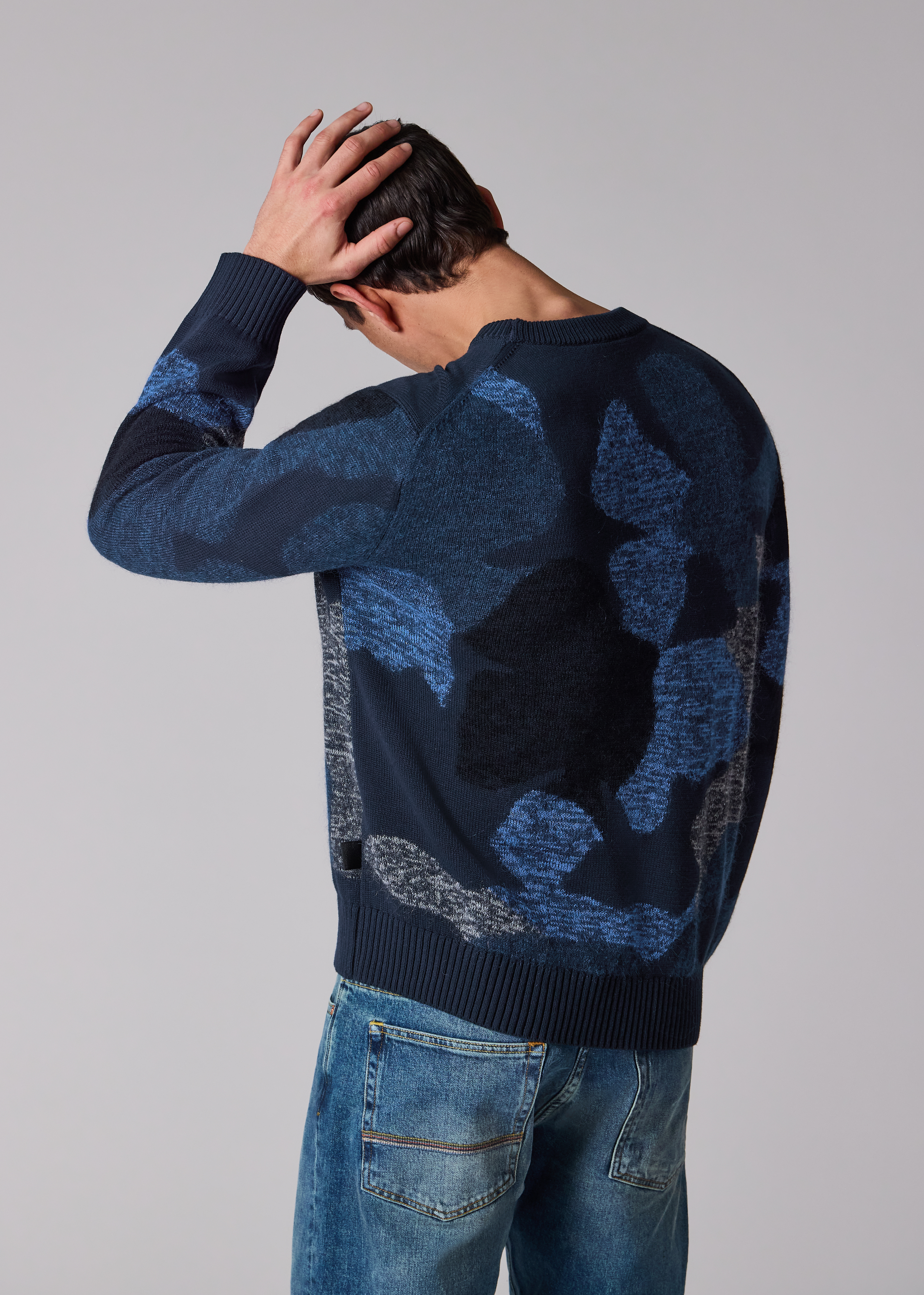 Navy Cotton-Mohair Floral Sweater
