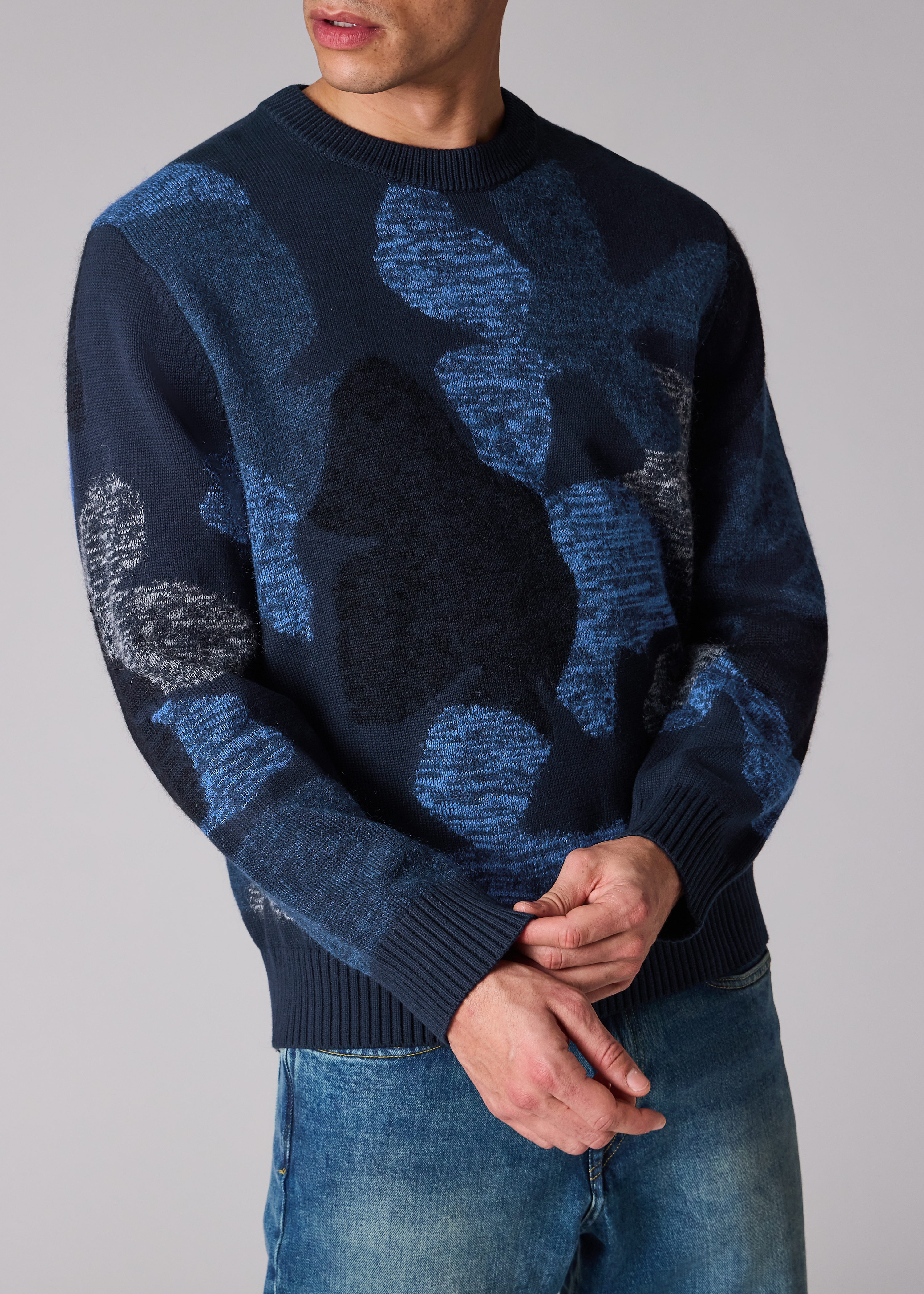 Navy Cotton-Mohair Floral Sweater