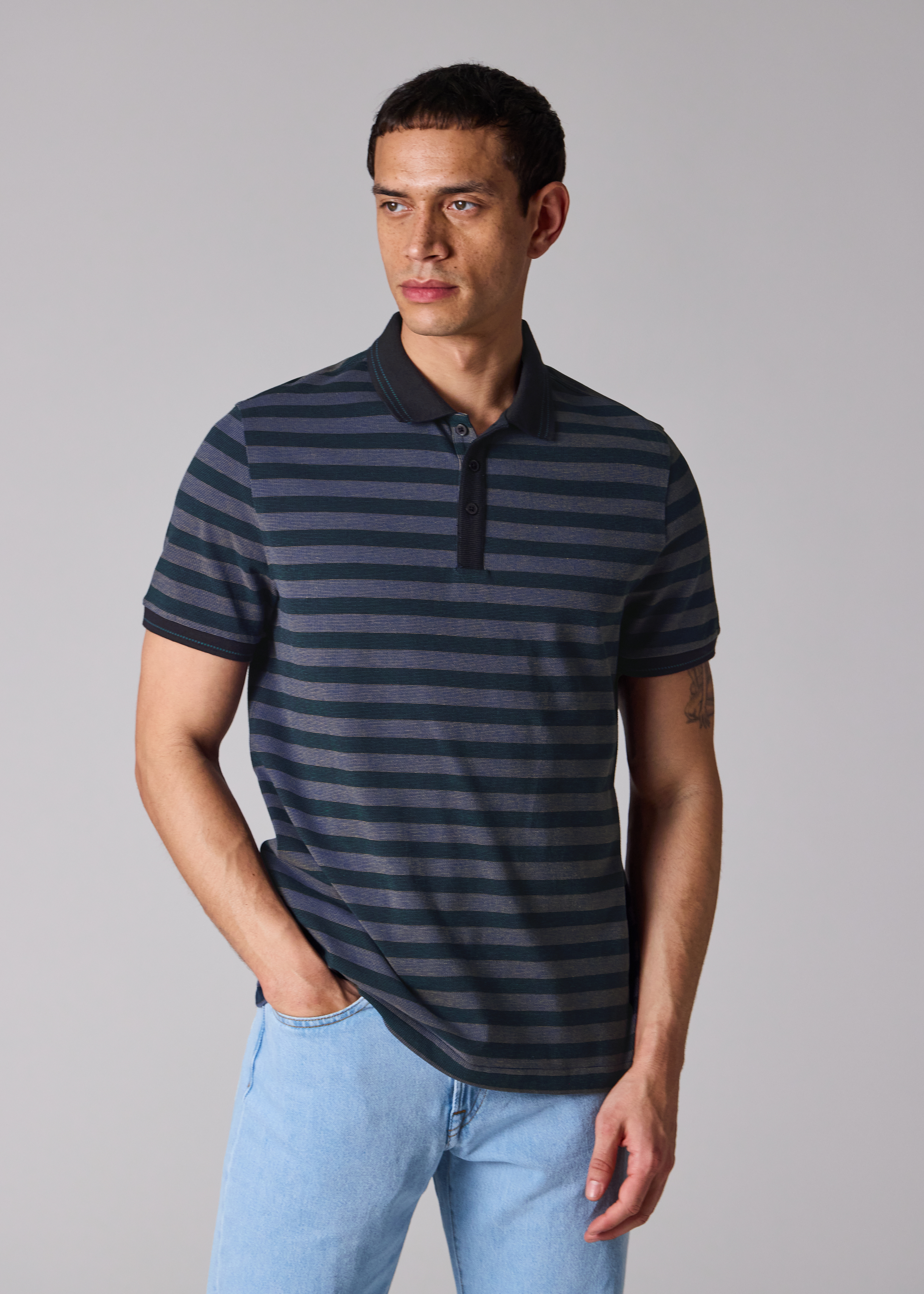 Regular-Fit Navy Cotton Stripe Polo Shirt