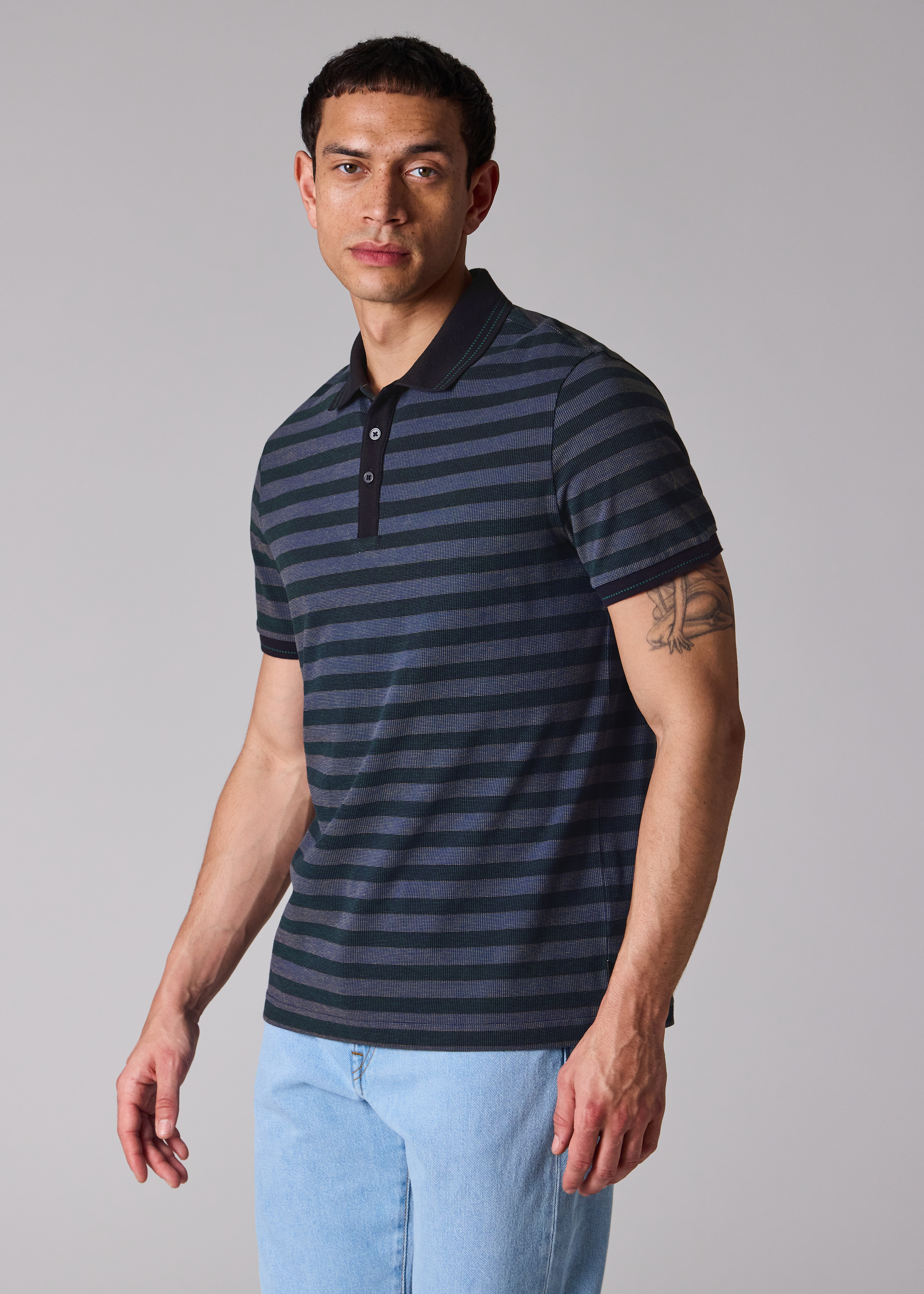 Regular-Fit Navy Cotton Stripe Polo Shirt