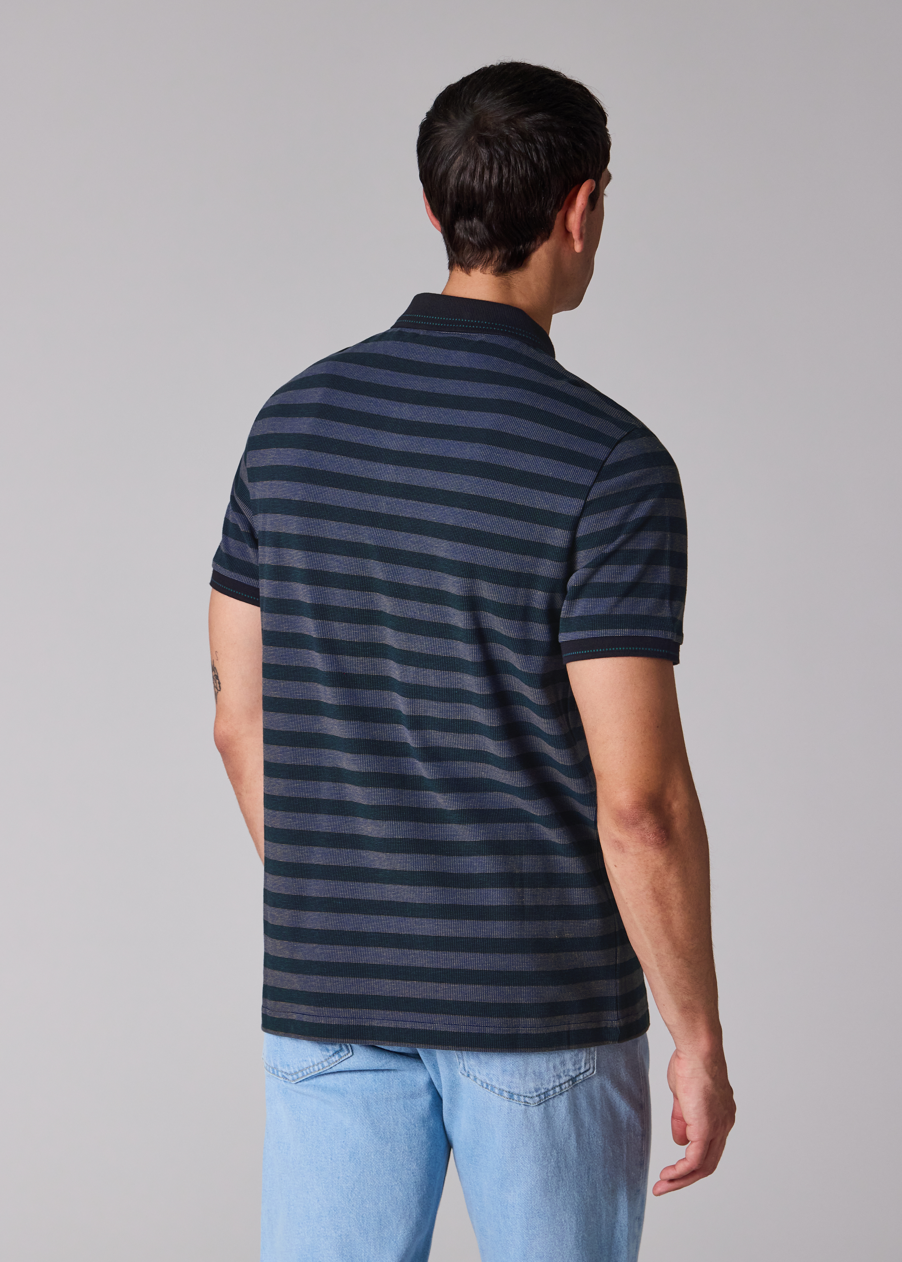 Regular-Fit Navy Cotton Stripe Polo Shirt