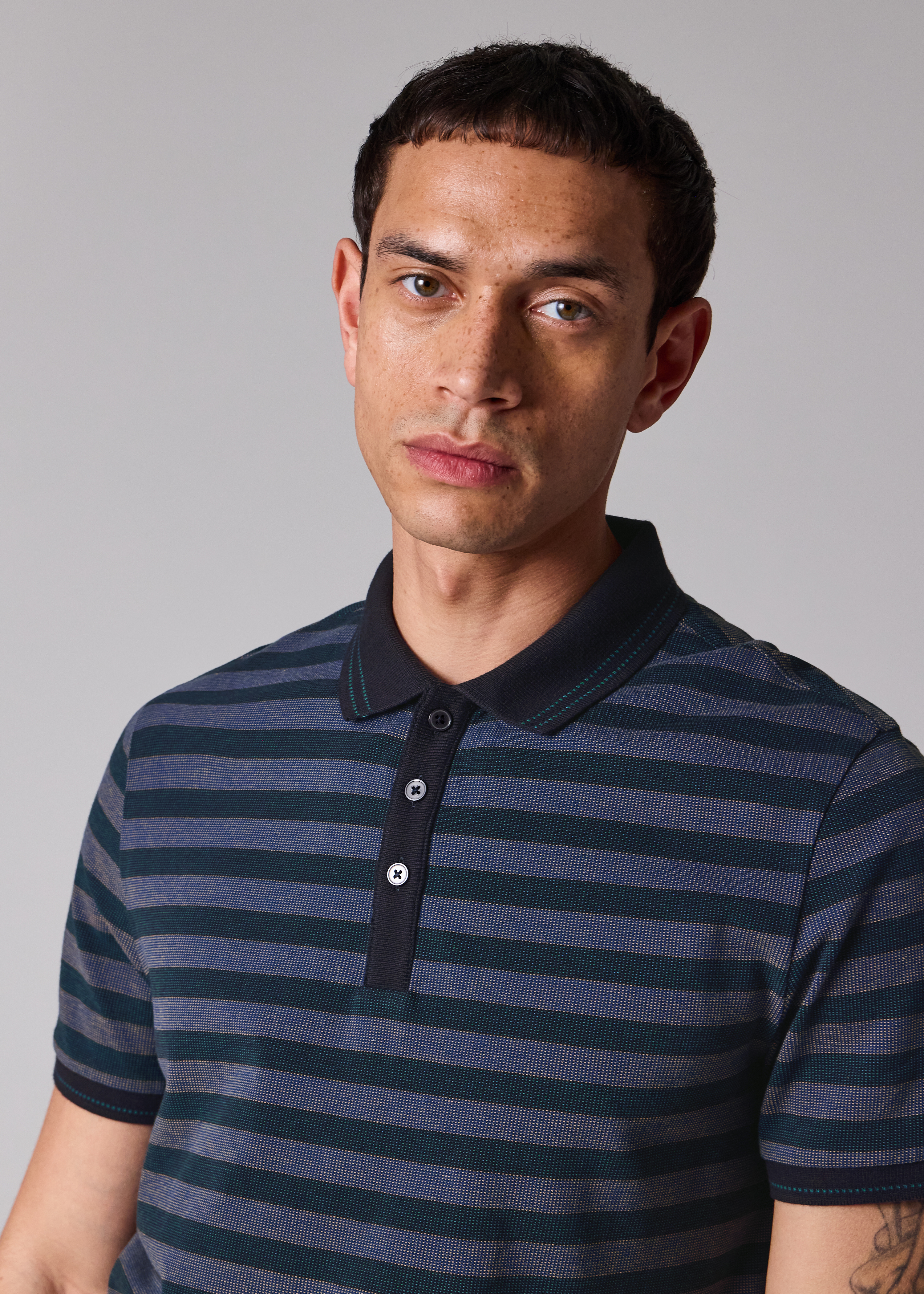 Regular-Fit Navy Cotton Stripe Polo Shirt