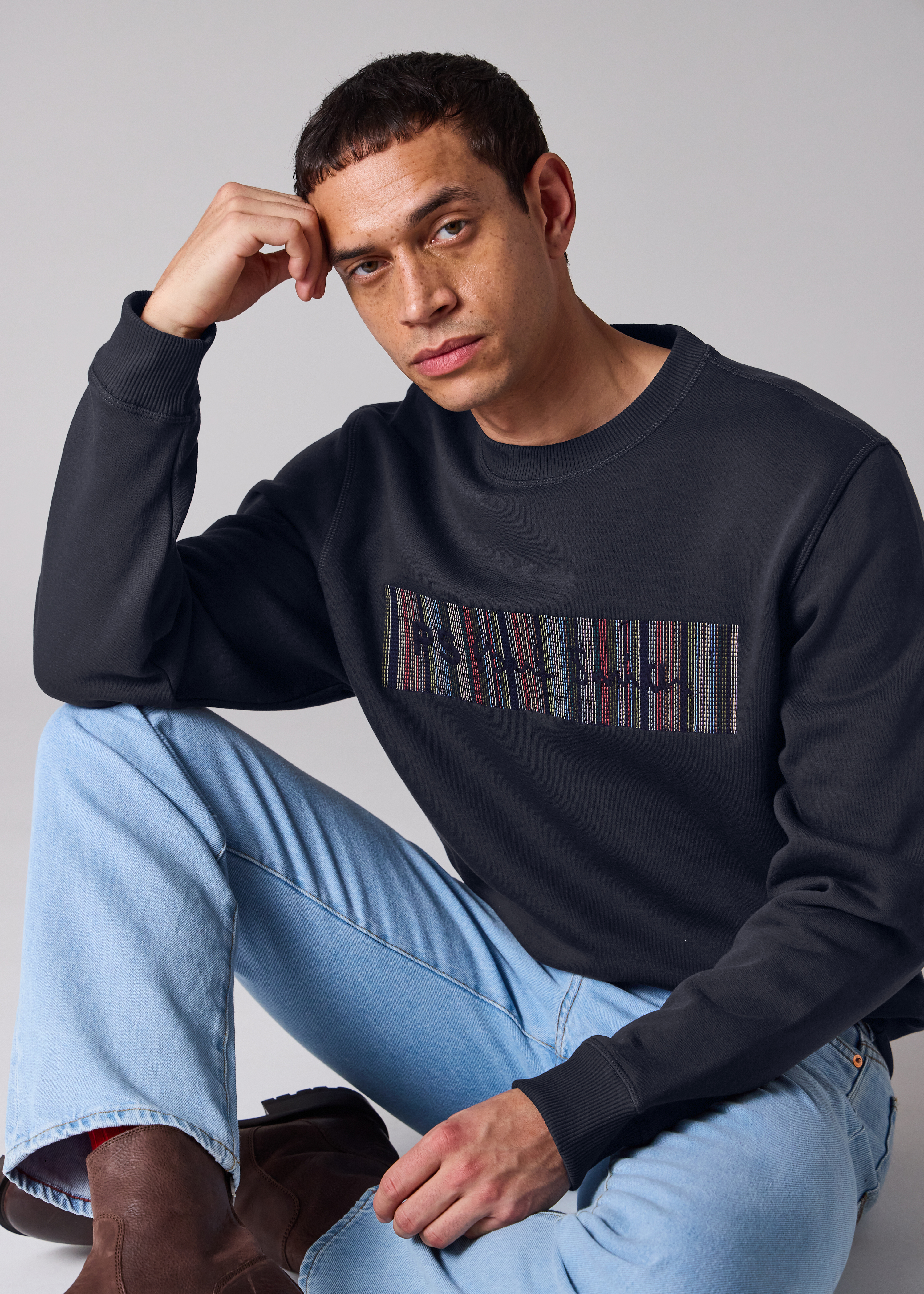 Navy 'Stitch Stripe' Logo Sweatshirt