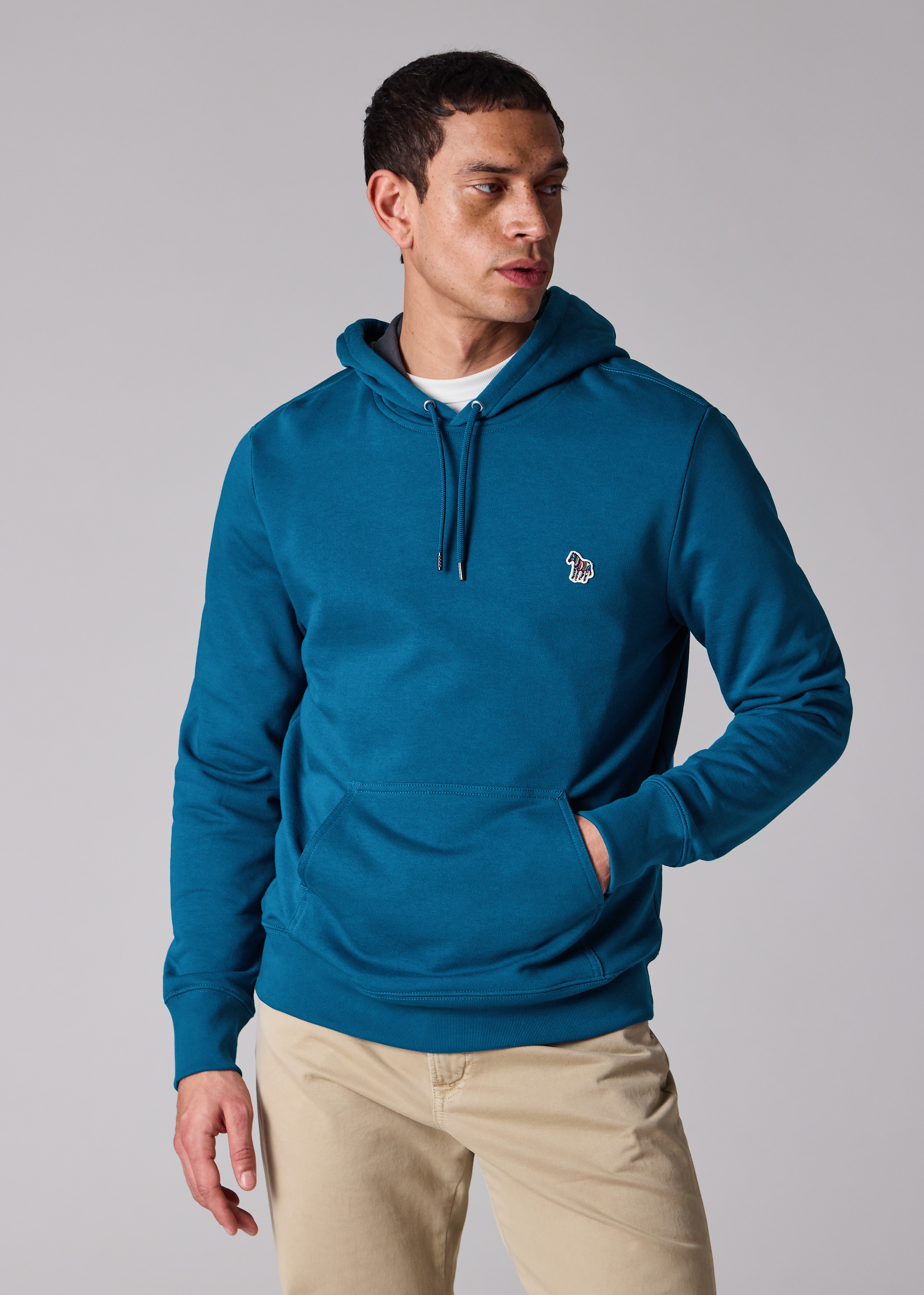 Regular-Fit Mid Blue 'Zebra' Organic Cotton Hoodie