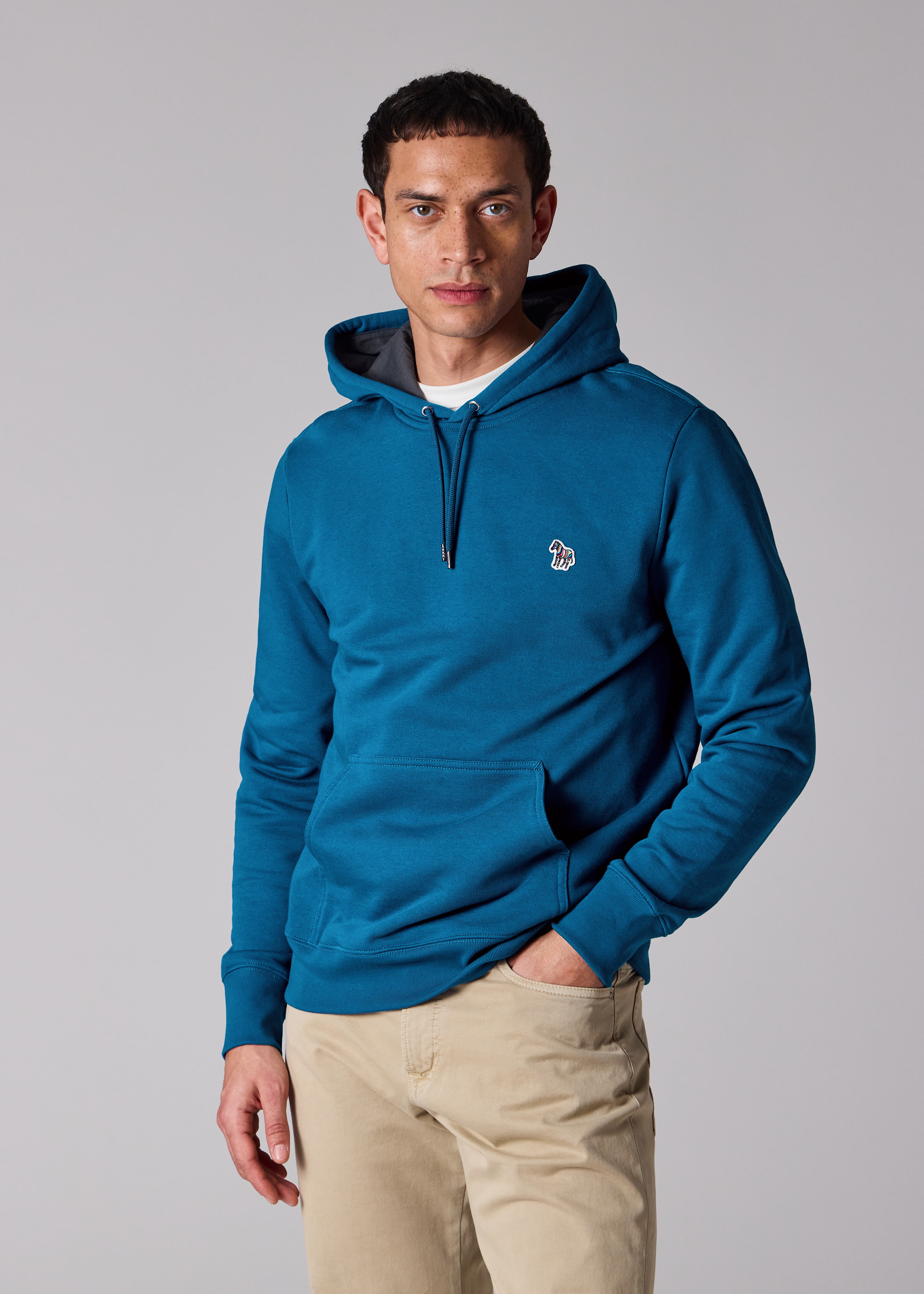 Regular-Fit Mid Blue 'Zebra' Organic Cotton Hoodie
