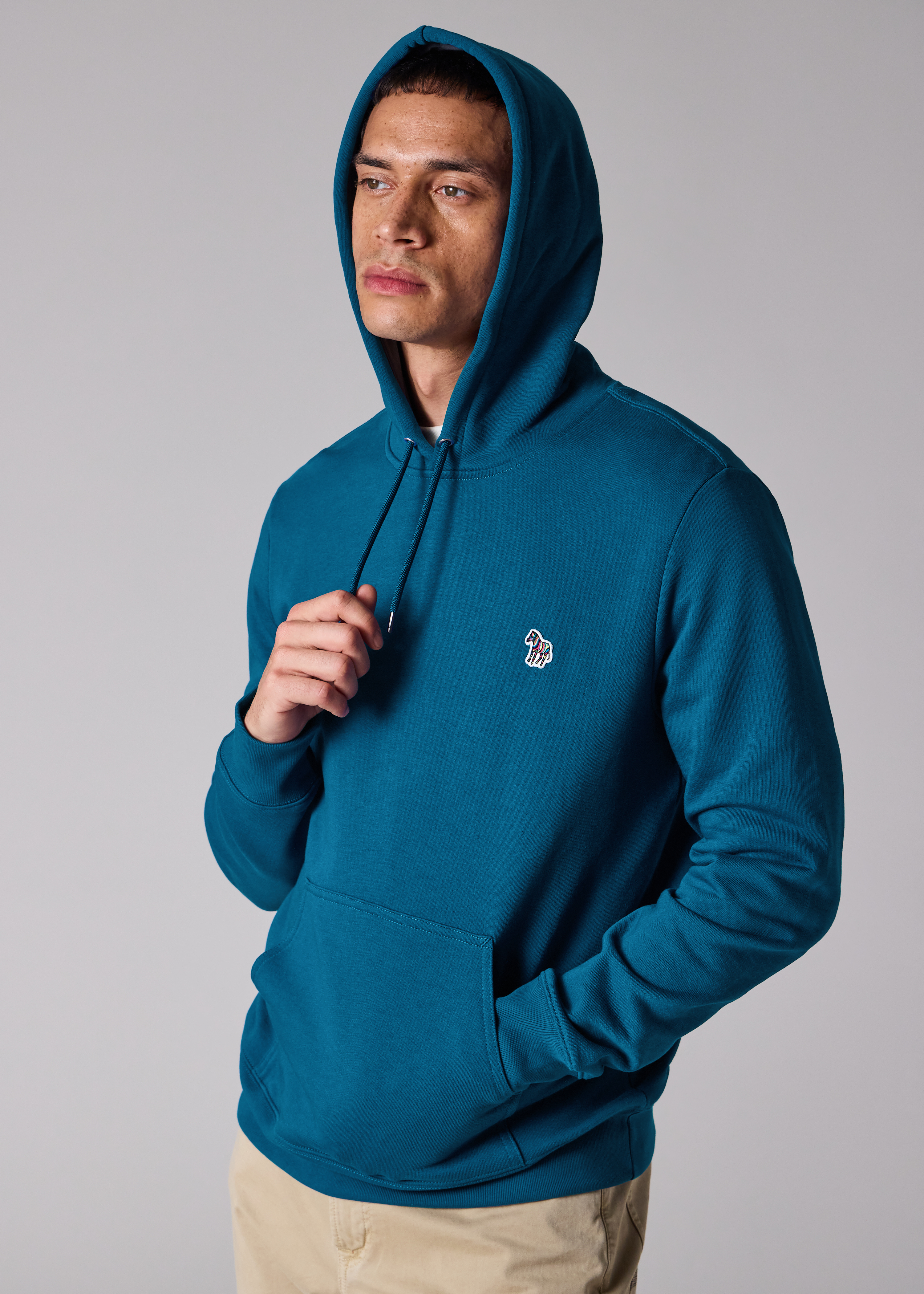 Regular-Fit Mid Blue 'Zebra' Organic Cotton Hoodie