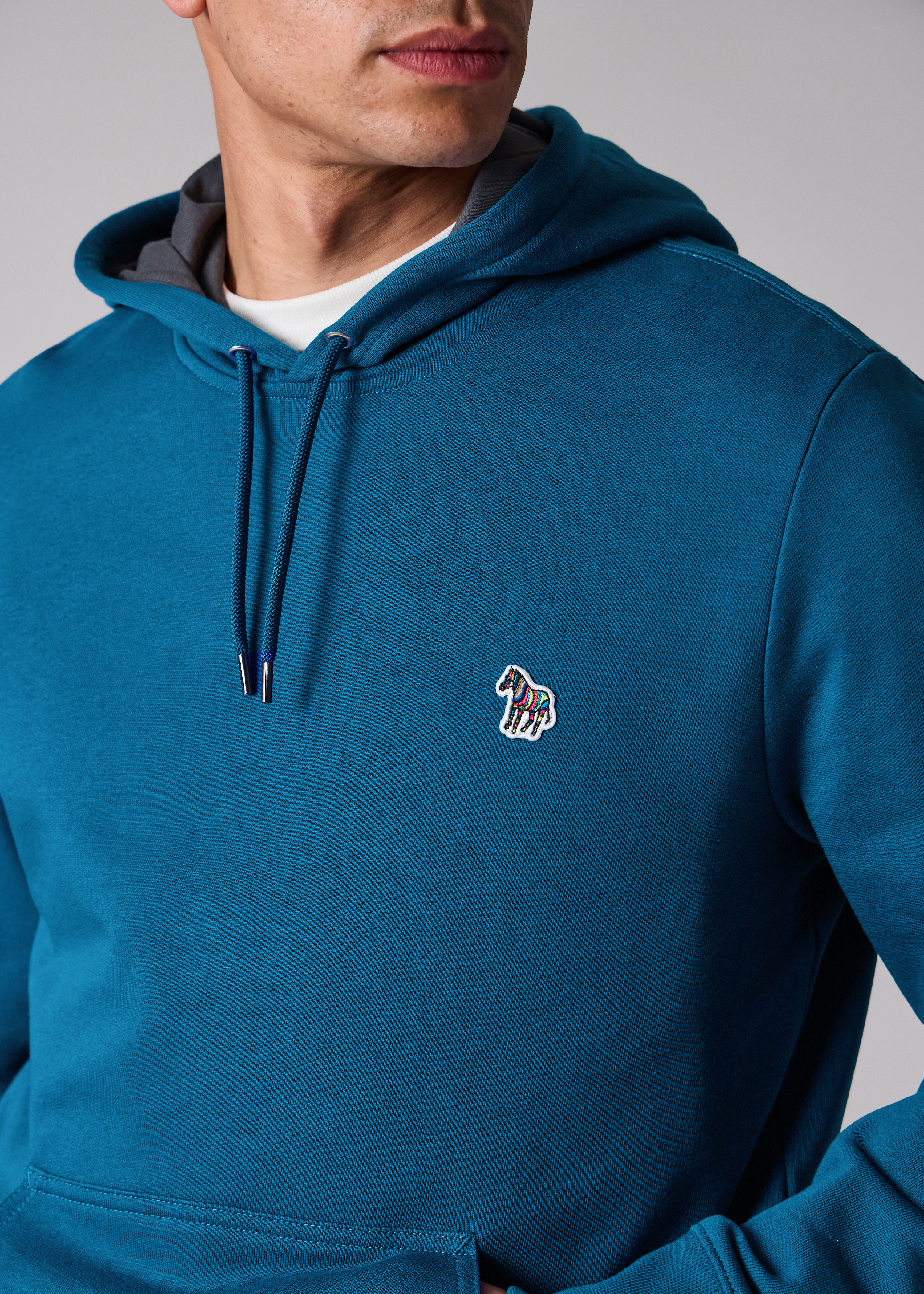 Regular-Fit Mid Blue 'Zebra' Organic Cotton Hoodie