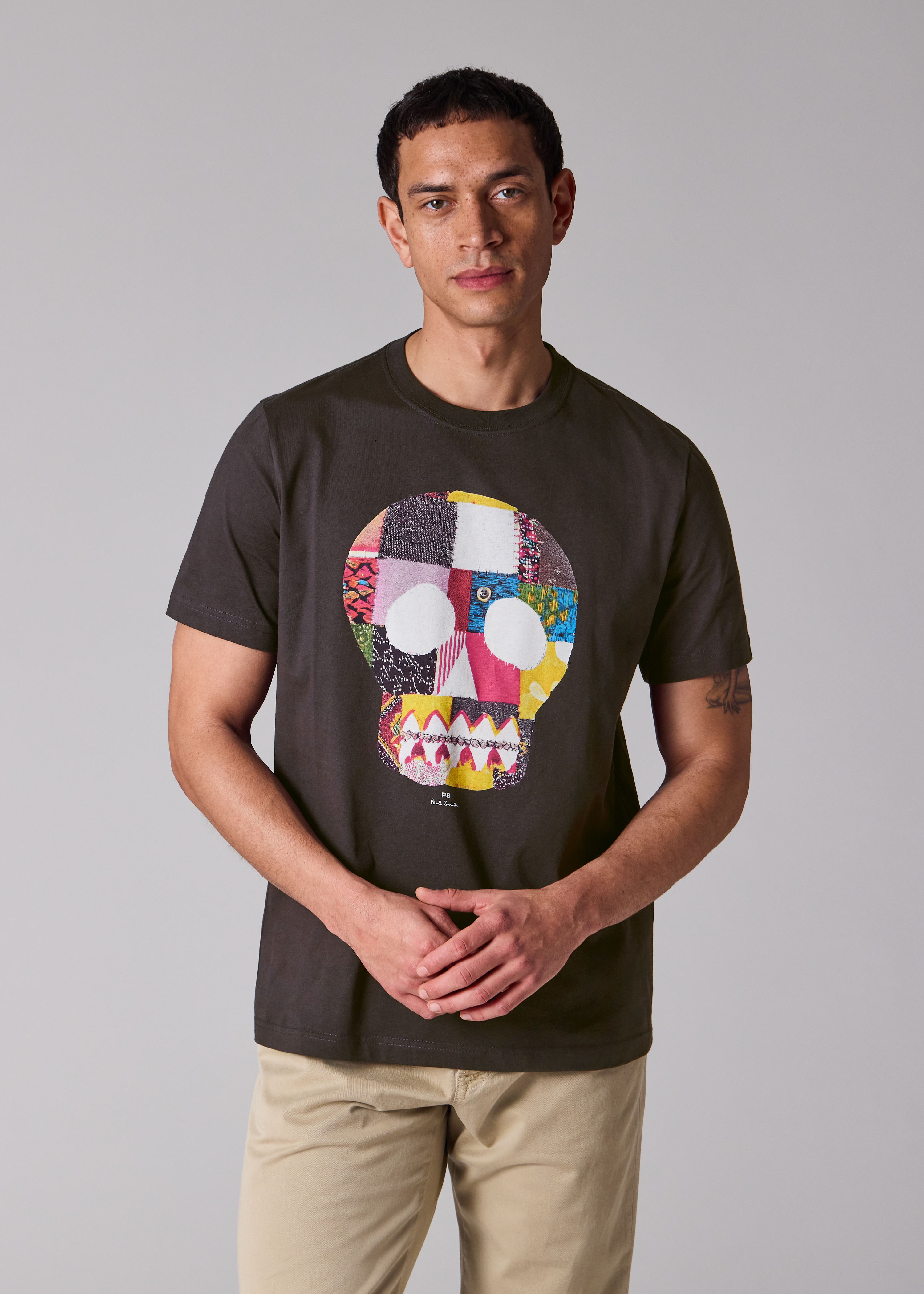 Charcoal Grey 'Fabric Skull' Print T-Shirt