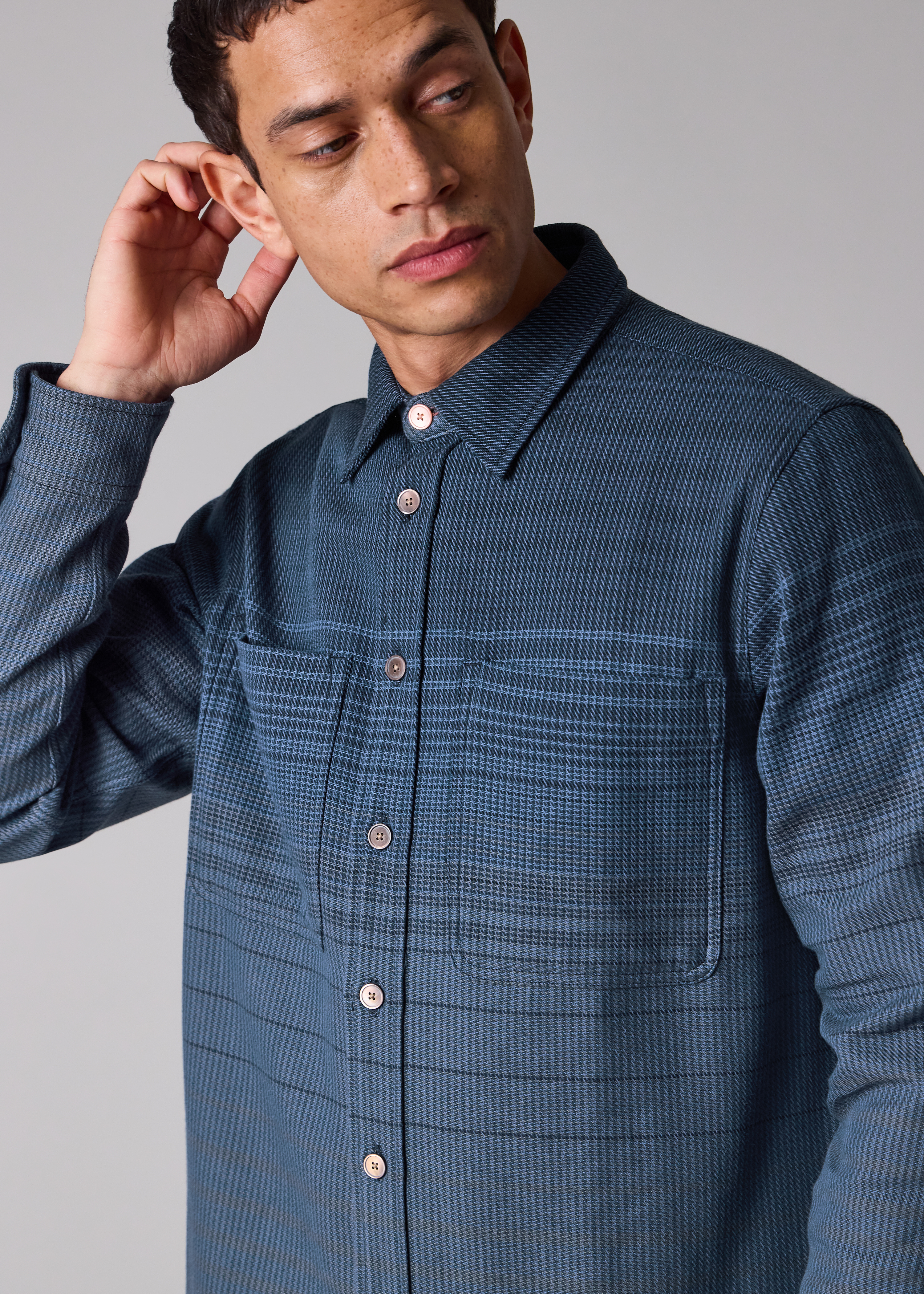 Dark Blue Gradient Check Cotton Shirt
