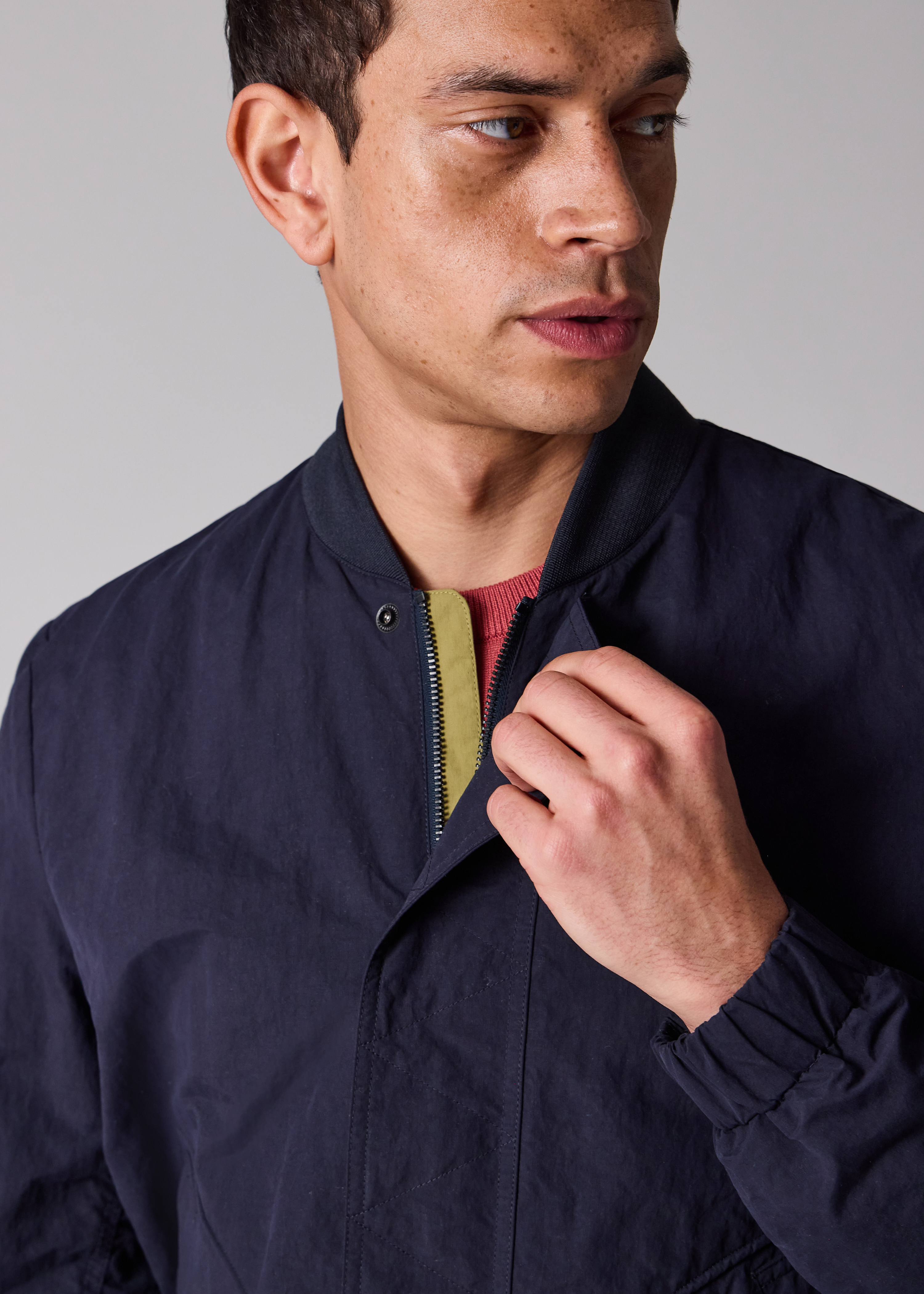 Navy Cotton-Blend Bomber Jacket