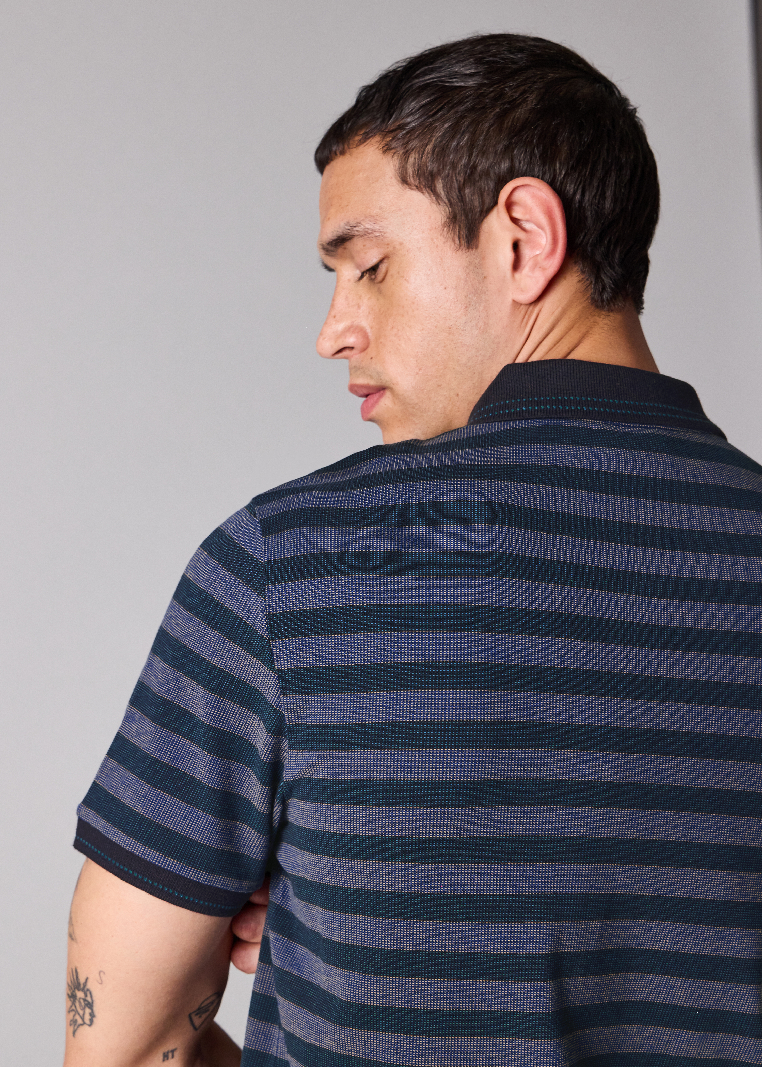 Regular-Fit Navy Cotton Stripe Polo Shirt