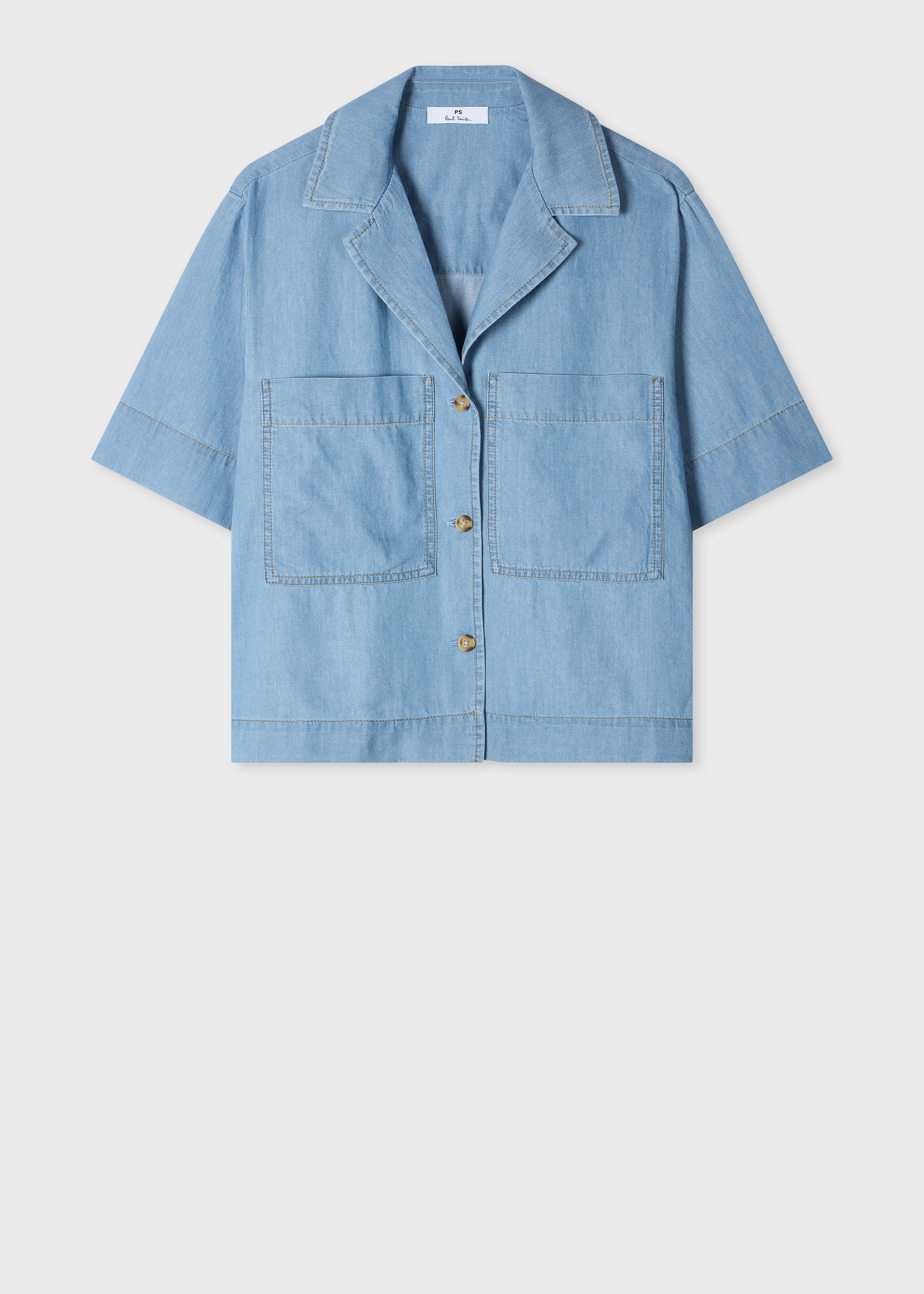 Women's Chambray Patch-Pocket Short Sleeve Shirt