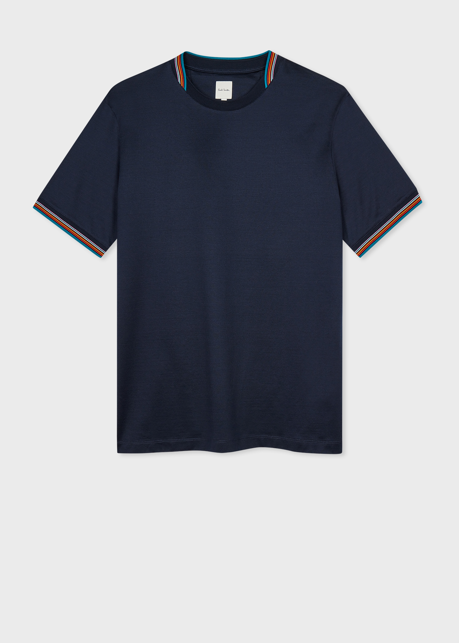 Navy Mercerised Cotton 'Signature Stripe' Trim T-Shirt
