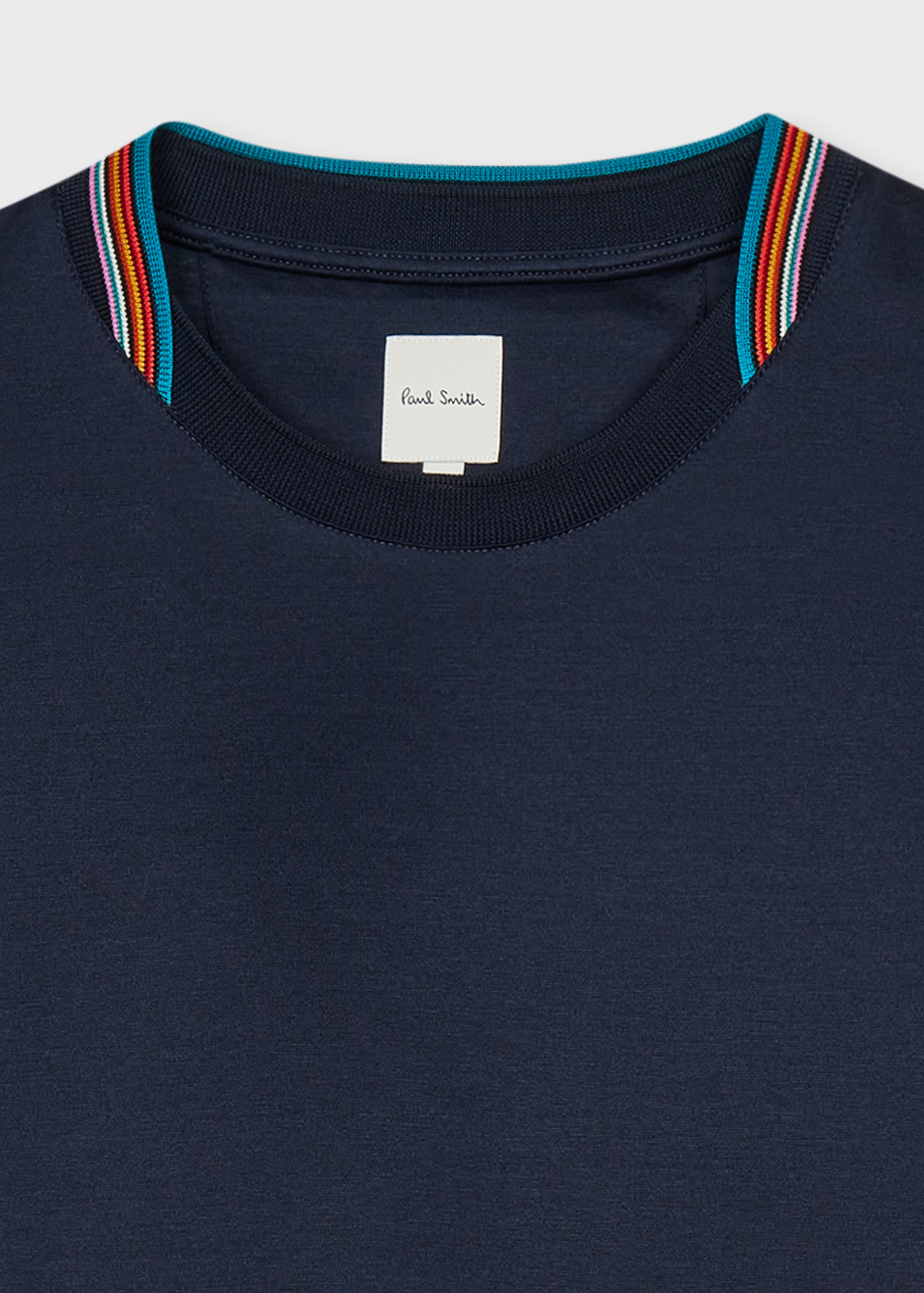 Navy Mercerised Cotton 'Signature Stripe' Trim T-Shirt