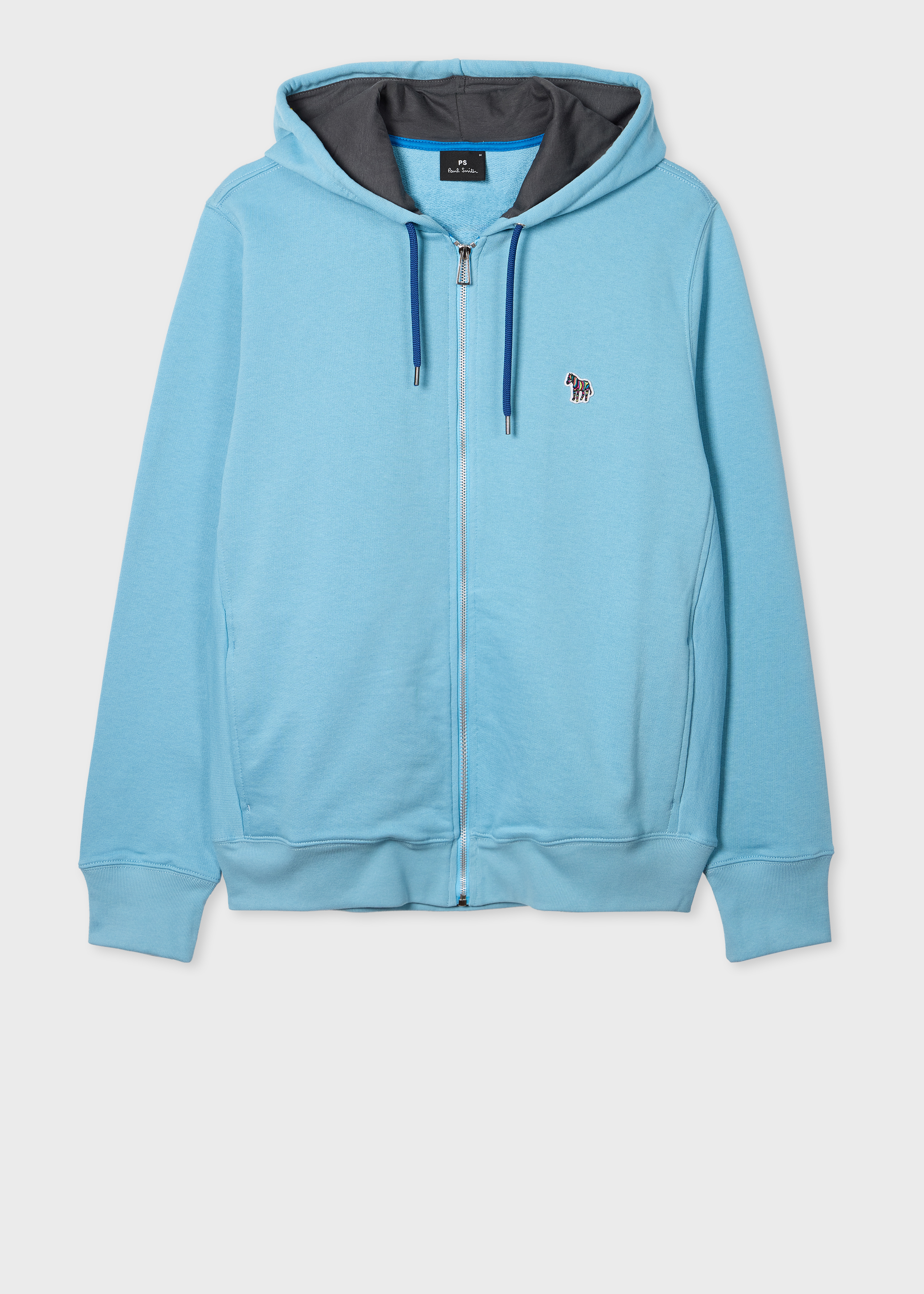 Sky Blue Cotton Zip-Front Zebra Logo Hoodie