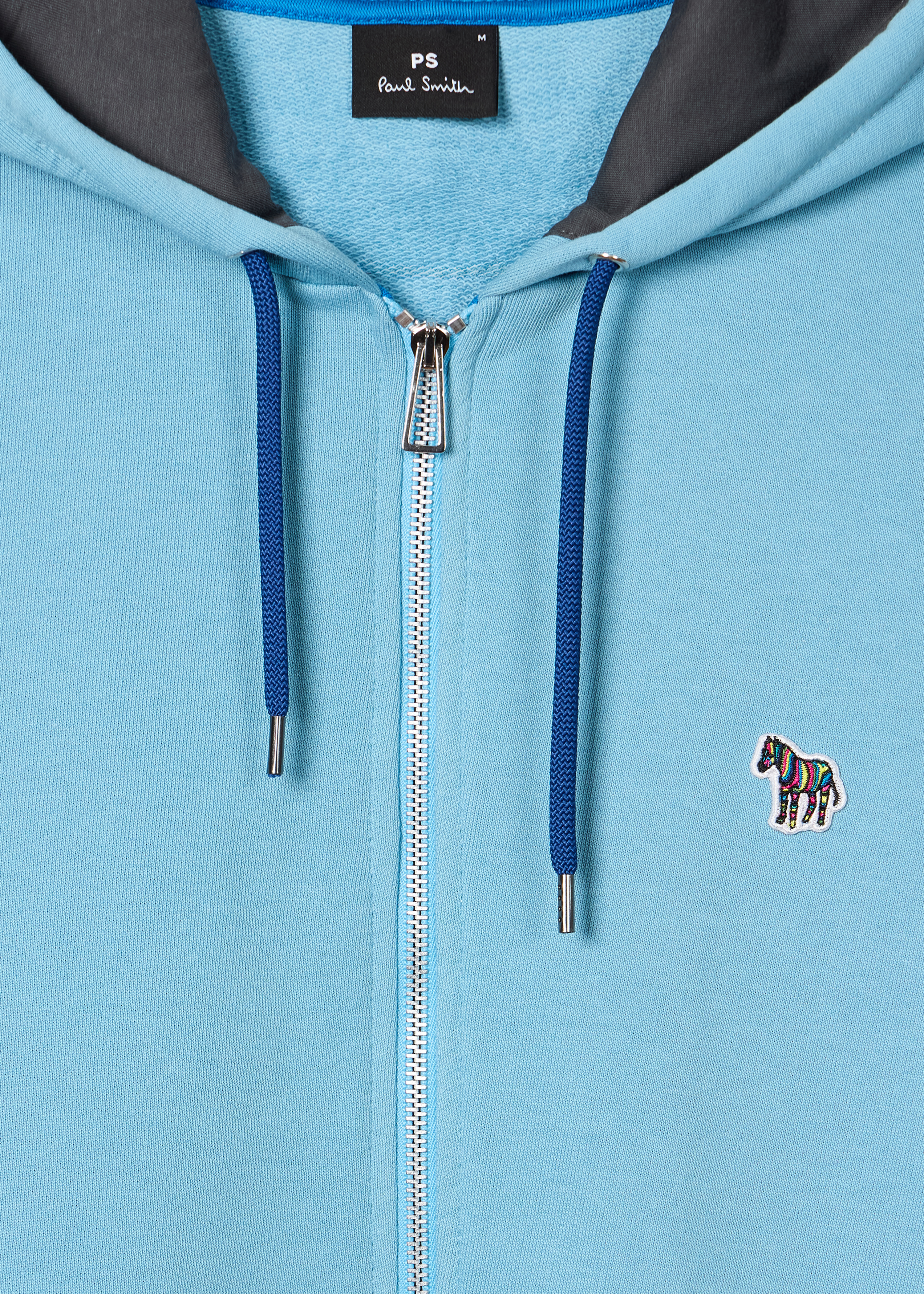 Sky Blue Cotton Zip-Front Zebra Logo Hoodie