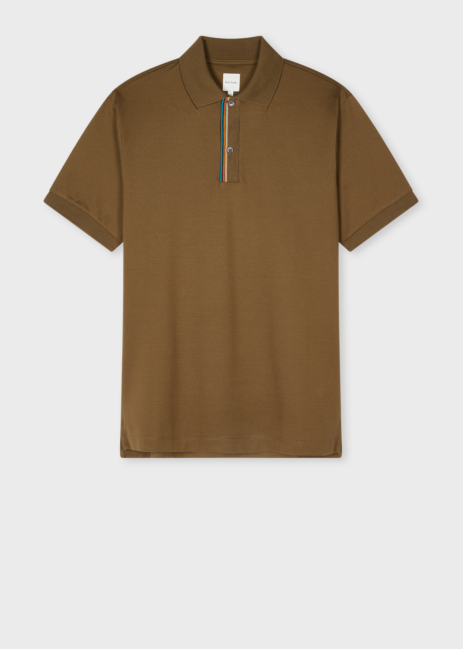 Brown 'Signature Stripe' Trim Polo Shirt