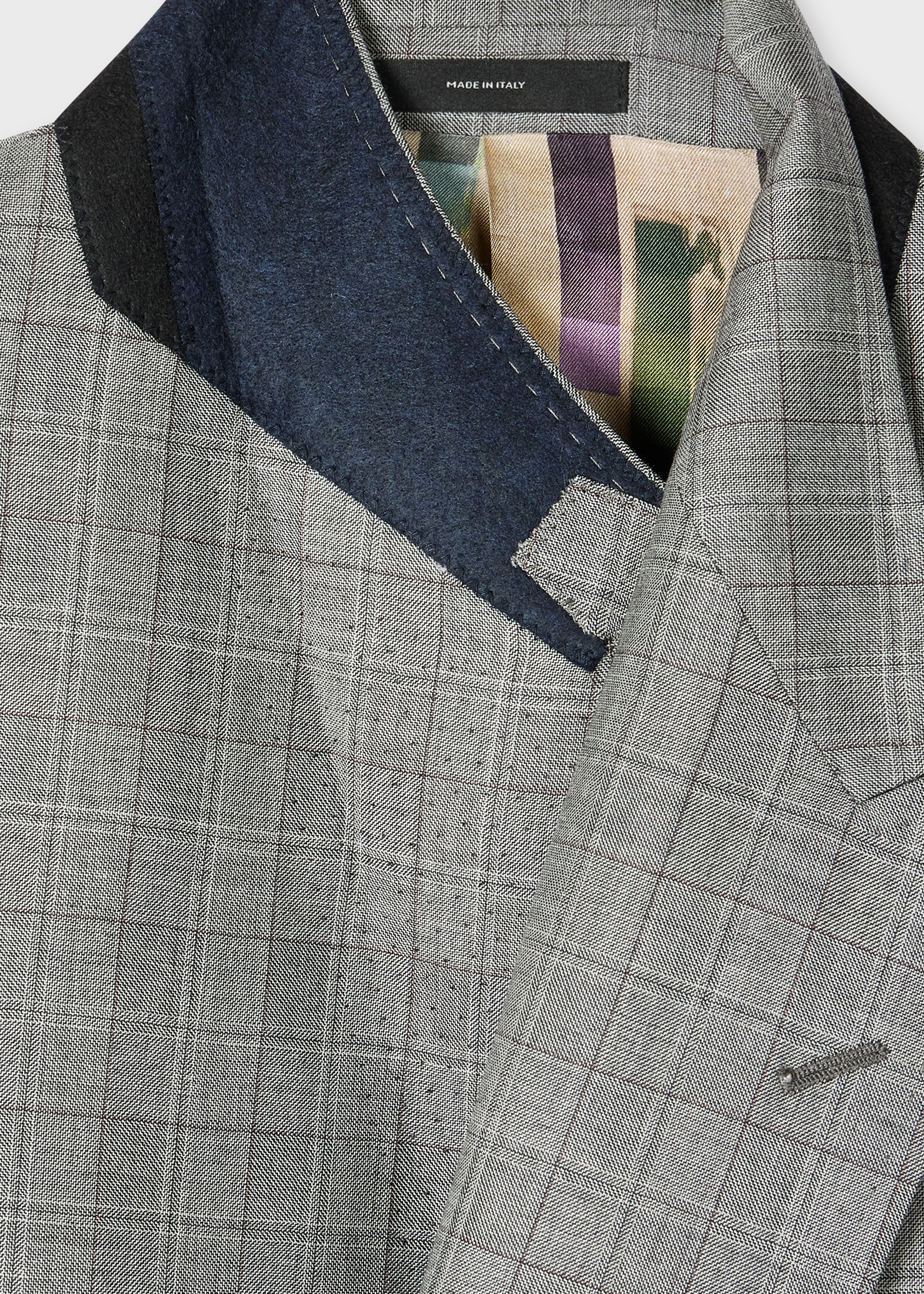 Grey Check Wool Double-Breasted Blazer