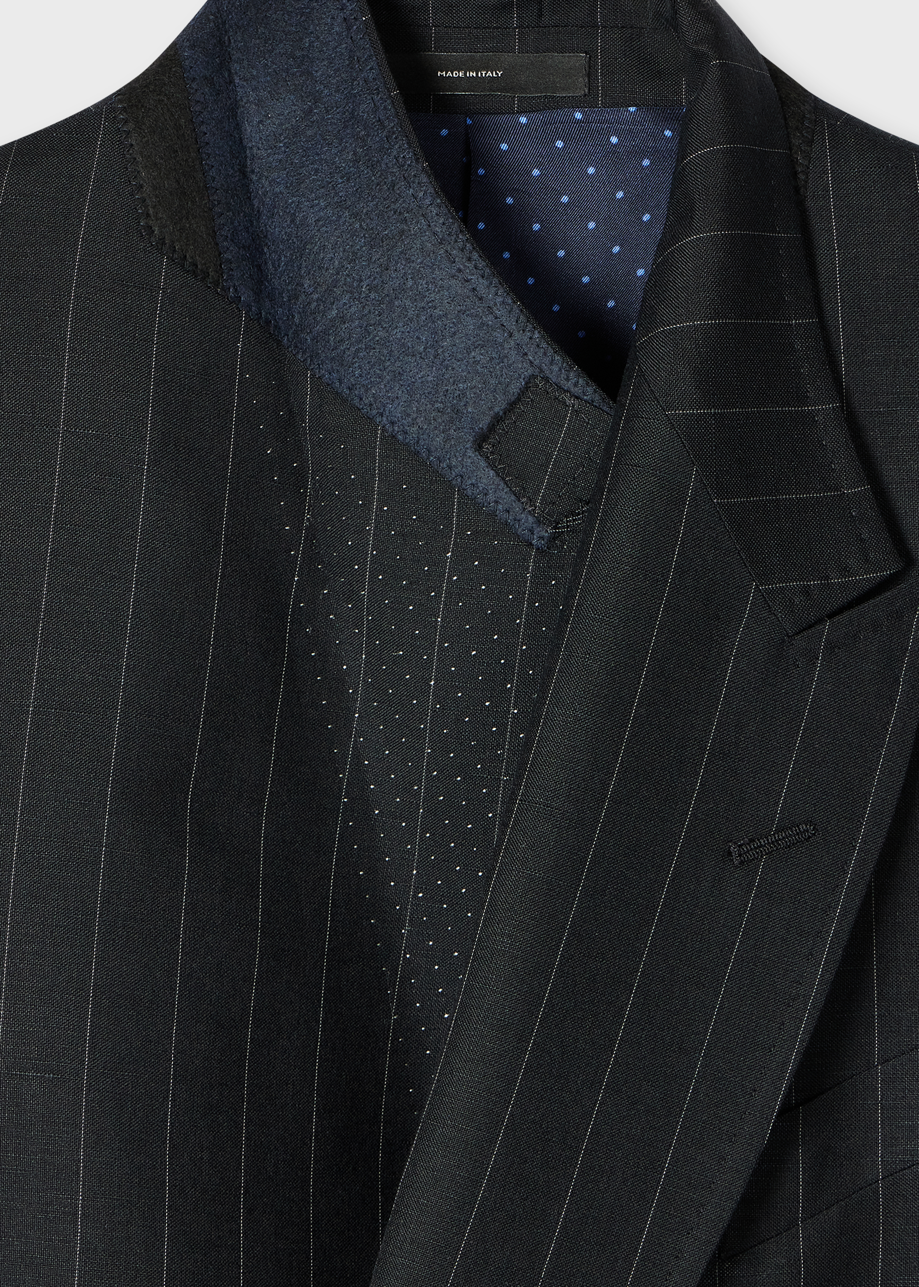 Black Wool-Linen Pinstripe Double-Breasted Blazer