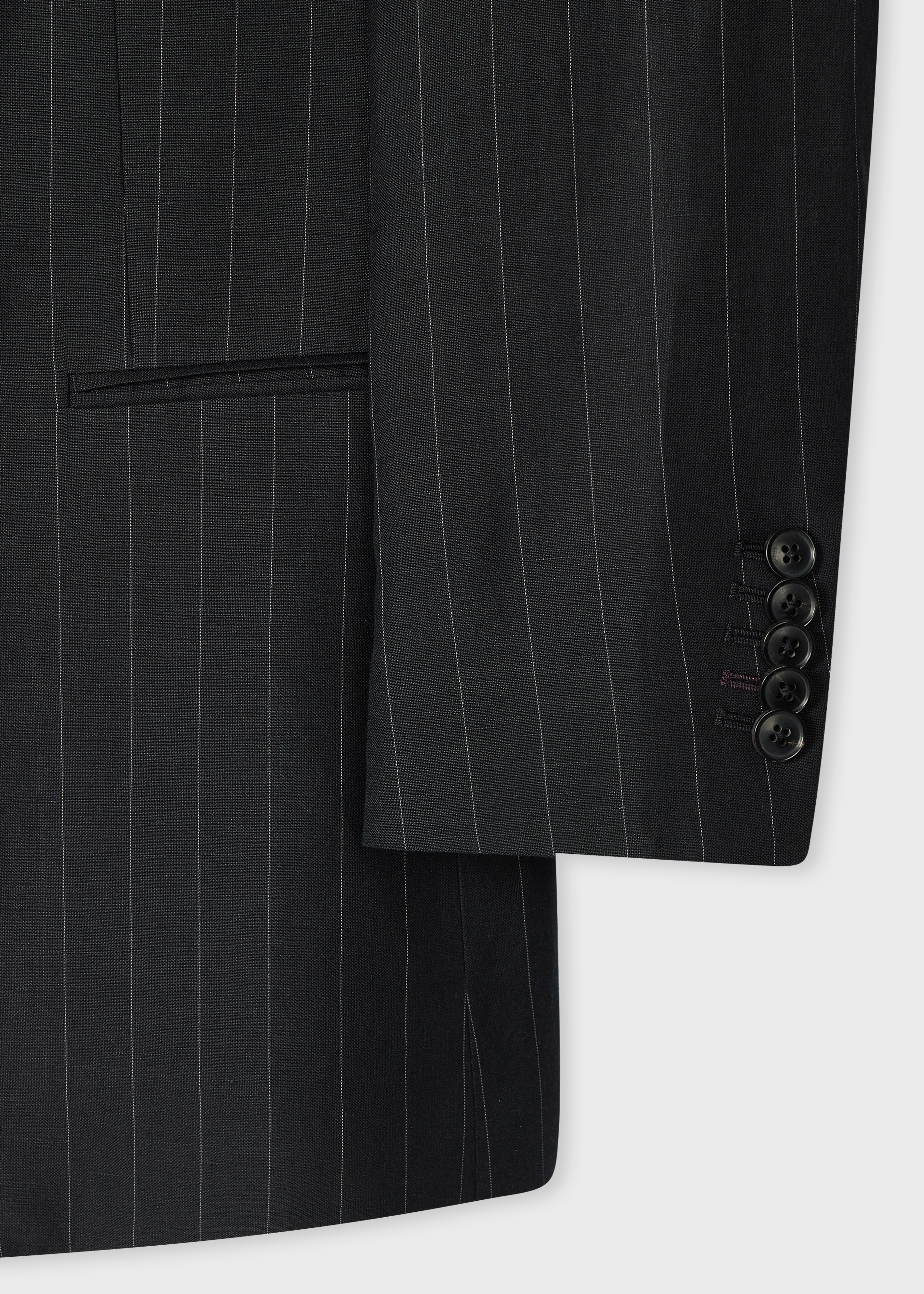 Black Wool-Linen Pinstripe Double-Breasted Blazer