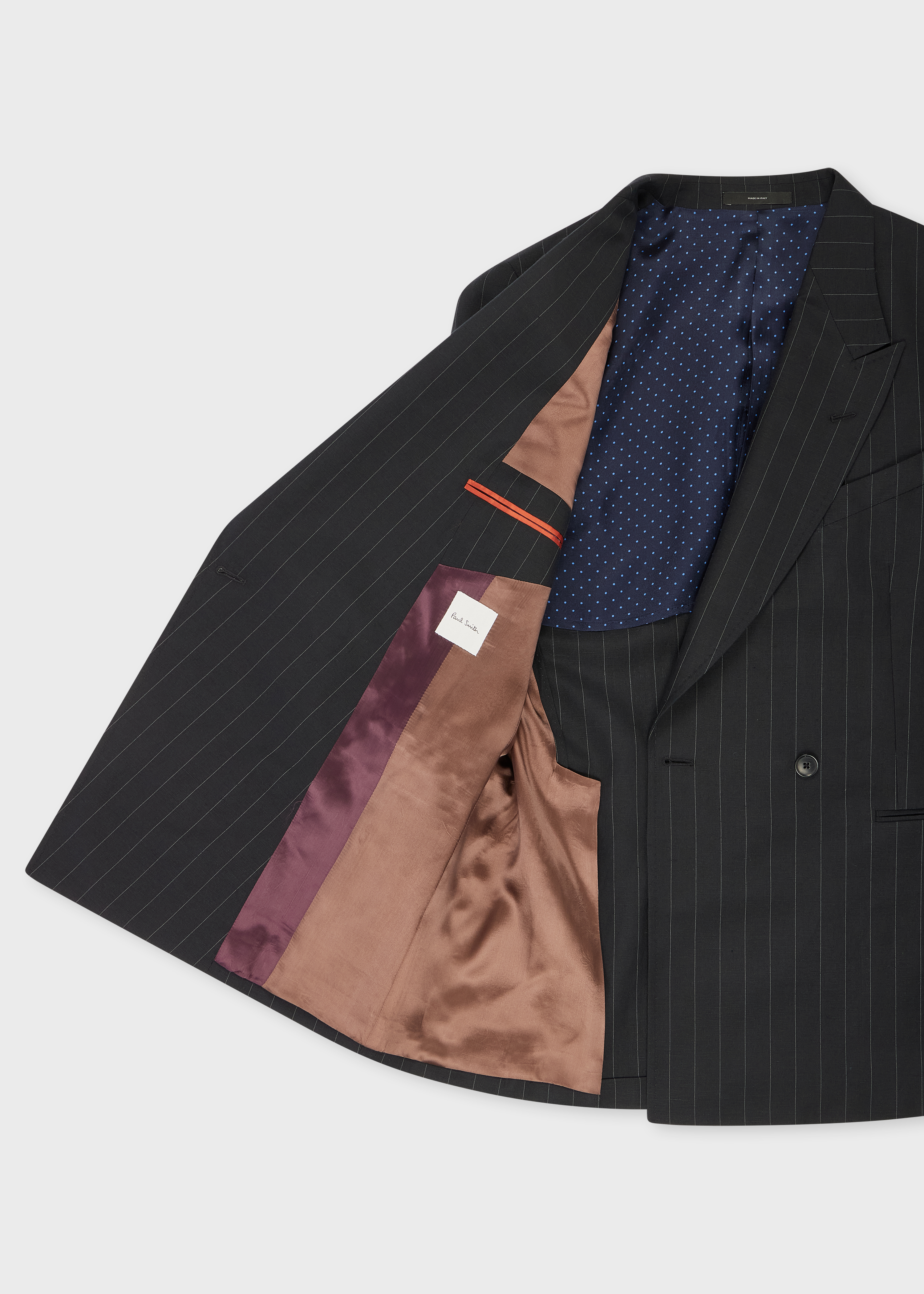Black Wool-Linen Pinstripe Double-Breasted Blazer