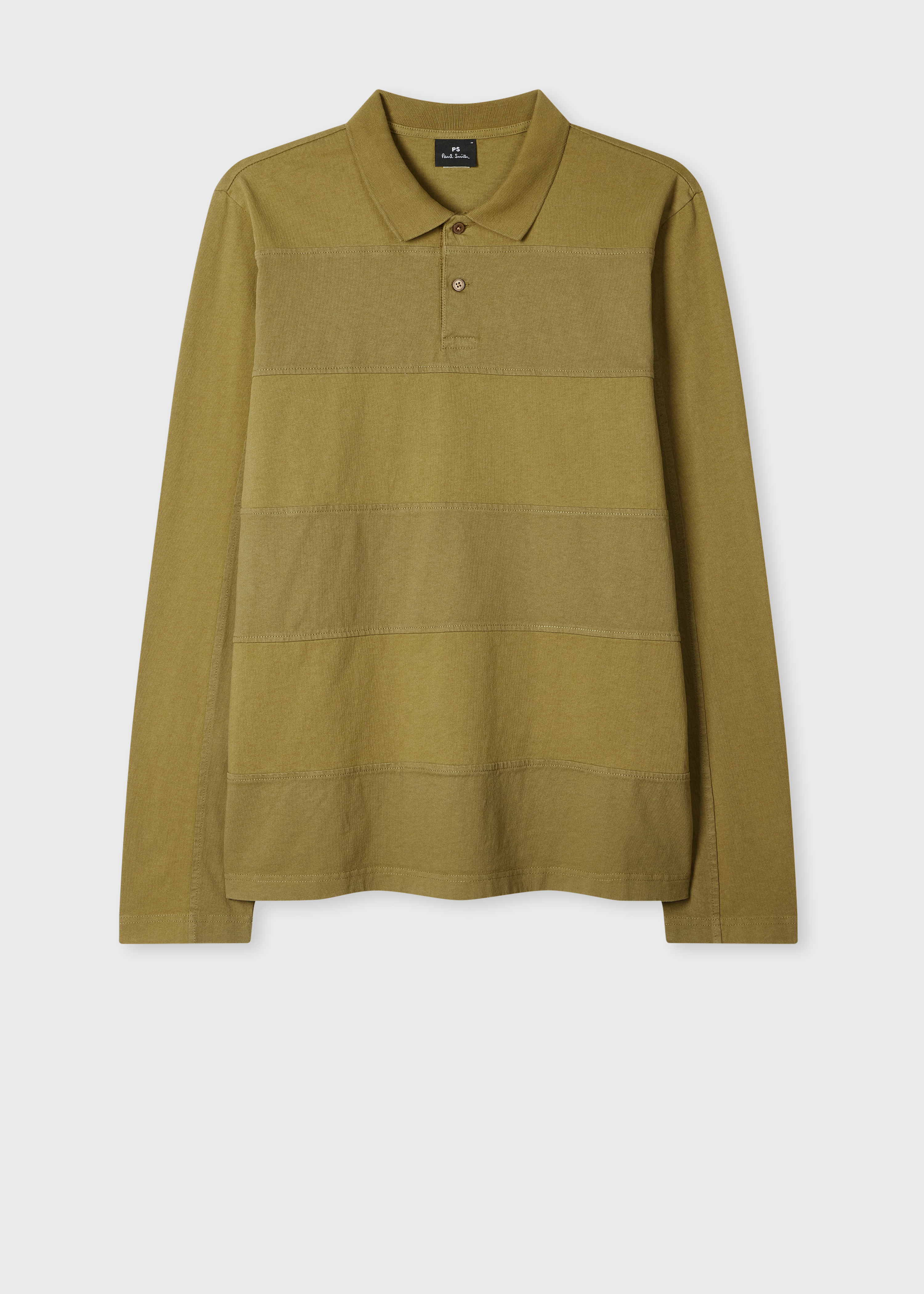Khaki Block Stripe Rugby Polo Shirt