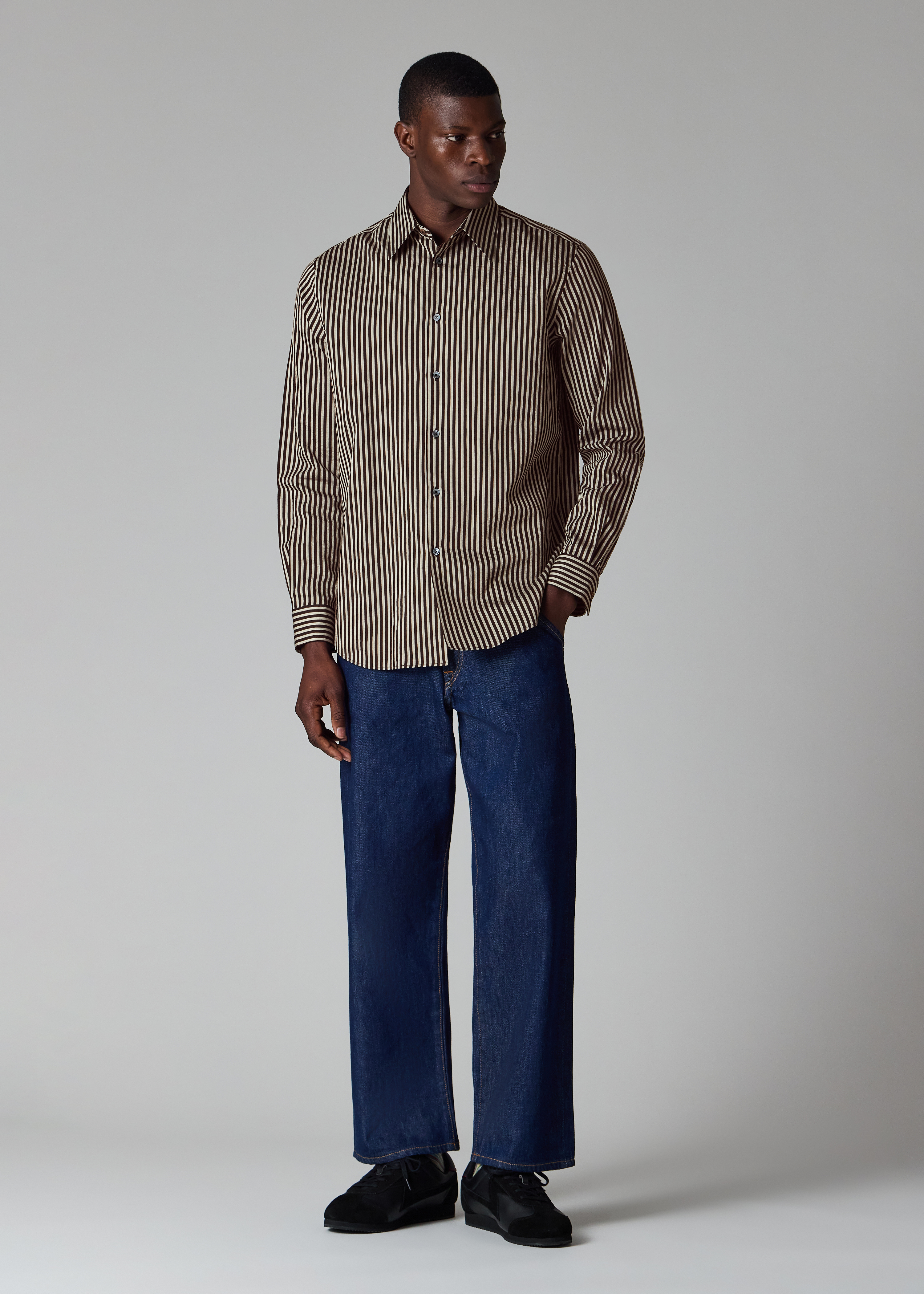 Black Stripe Cotton-Silk Shirt