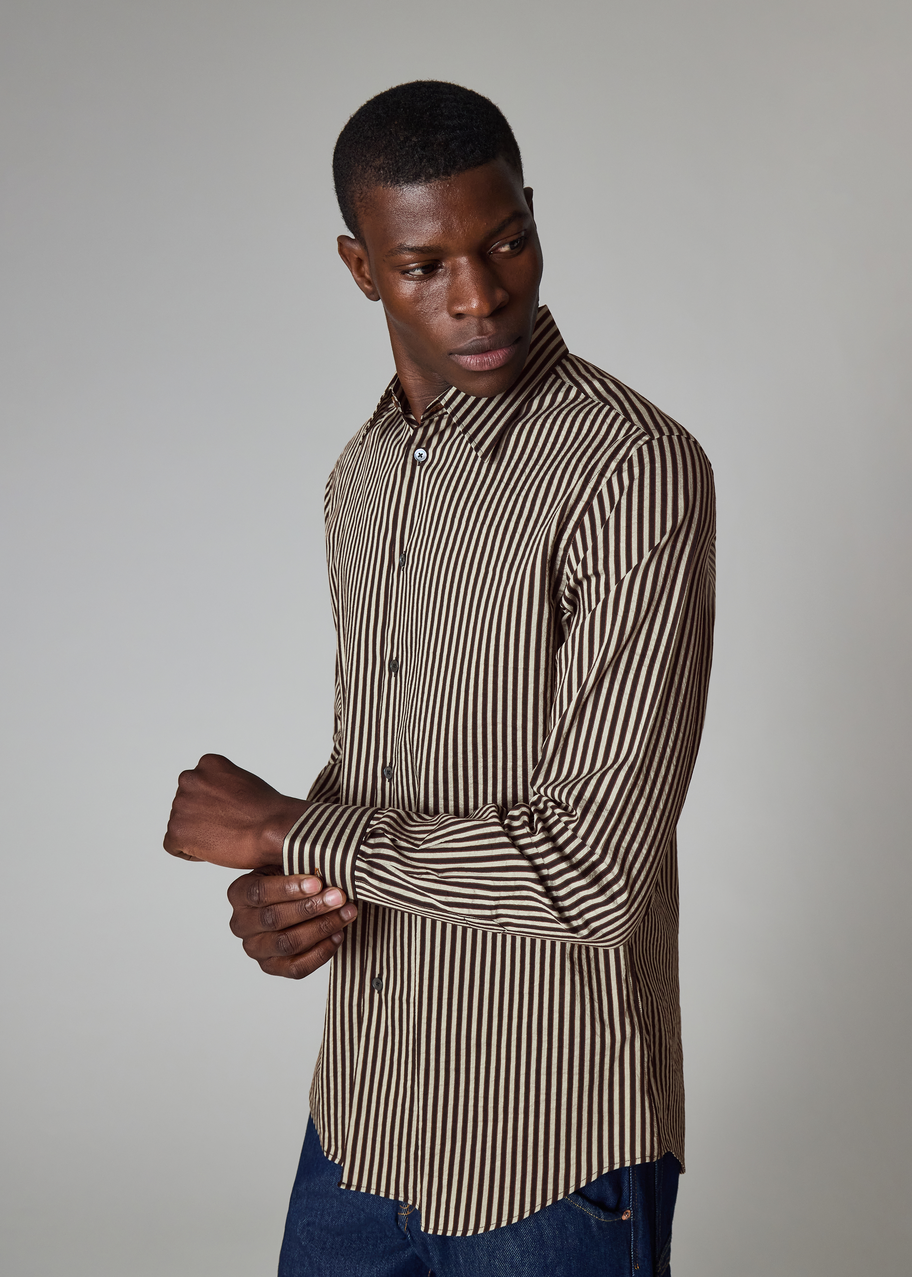 Black Stripe Cotton-Silk Shirt
