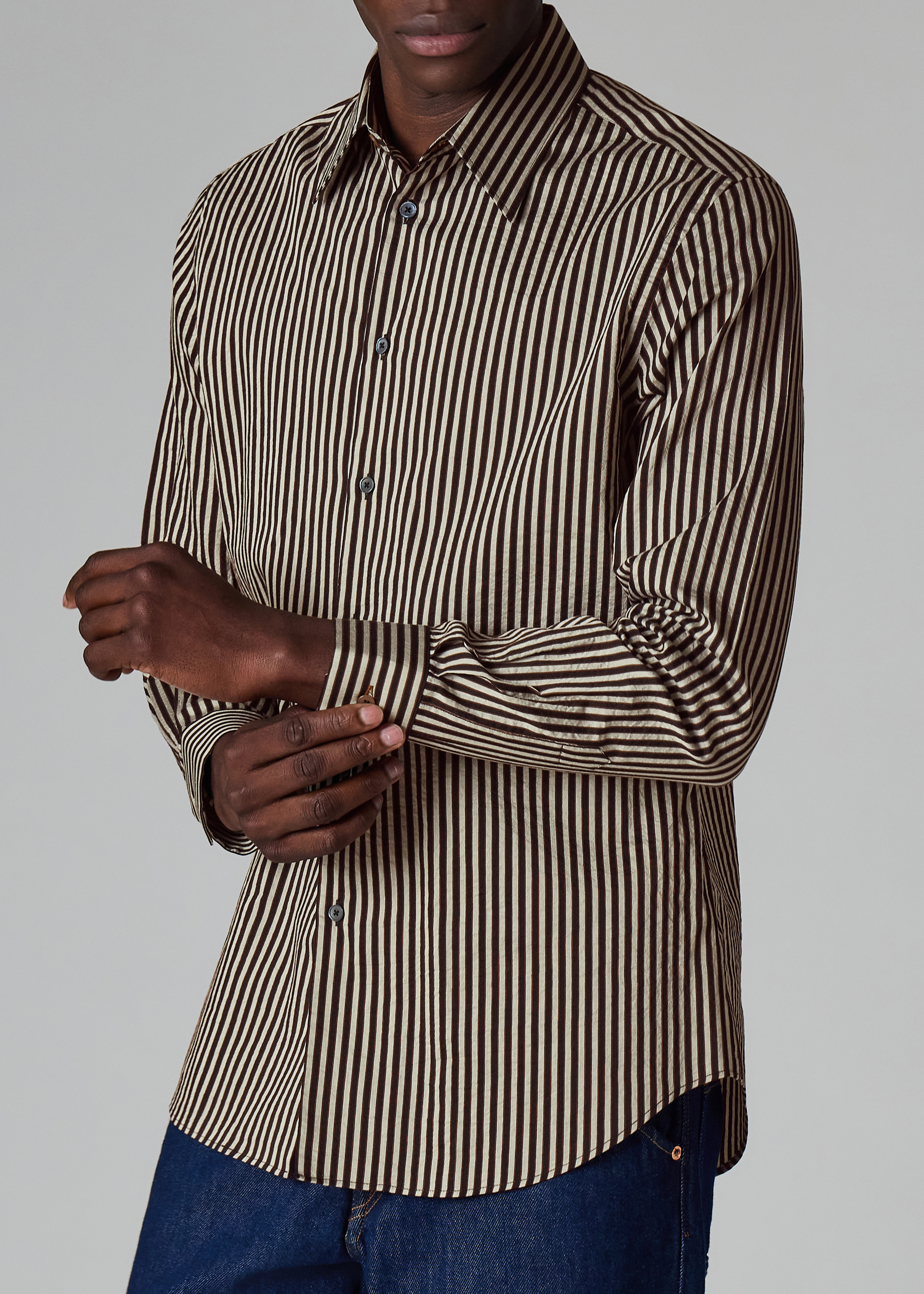 Black Stripe Cotton-Silk Shirt