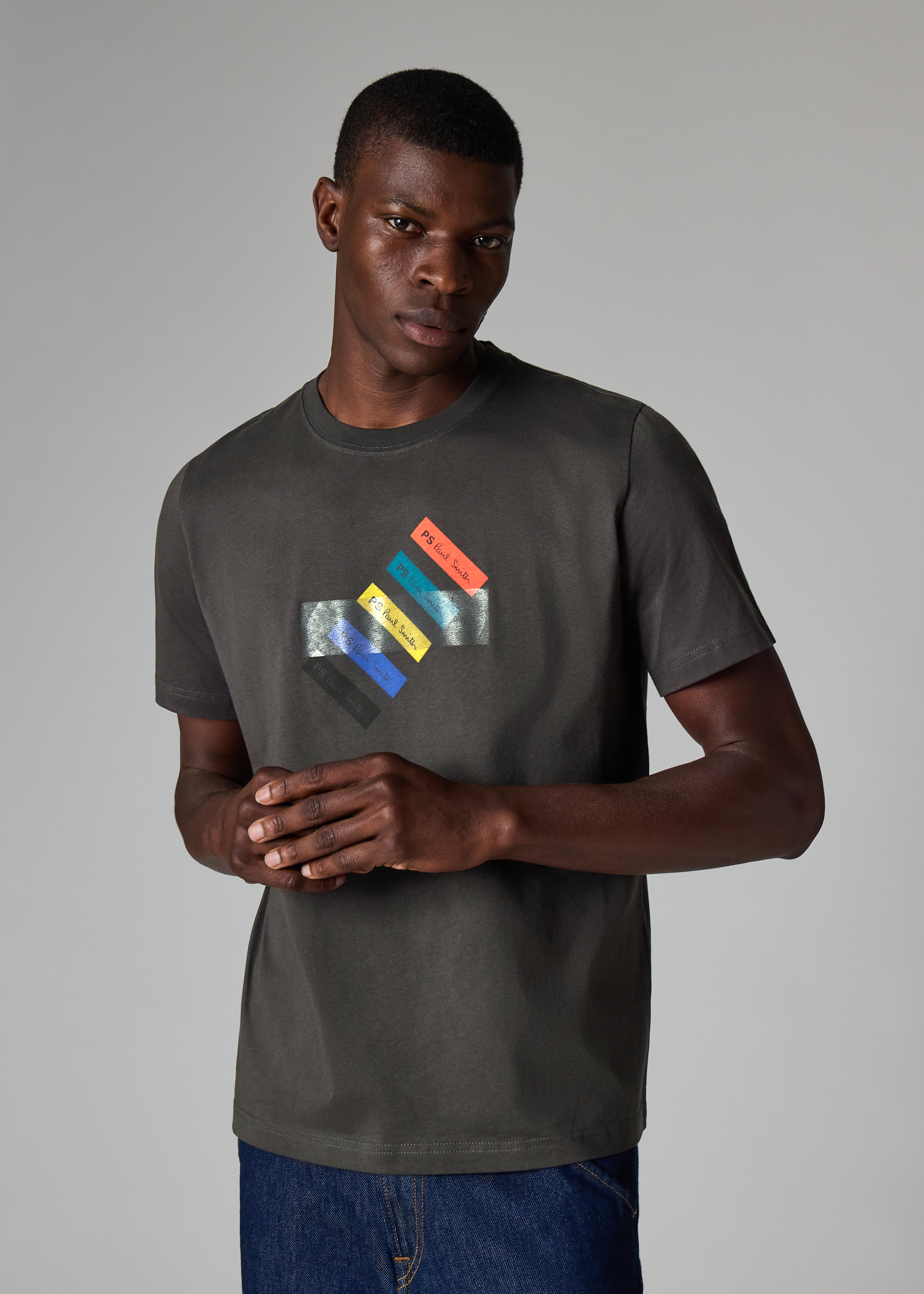 Dark Grey 'Barcode' Print T-Shirt