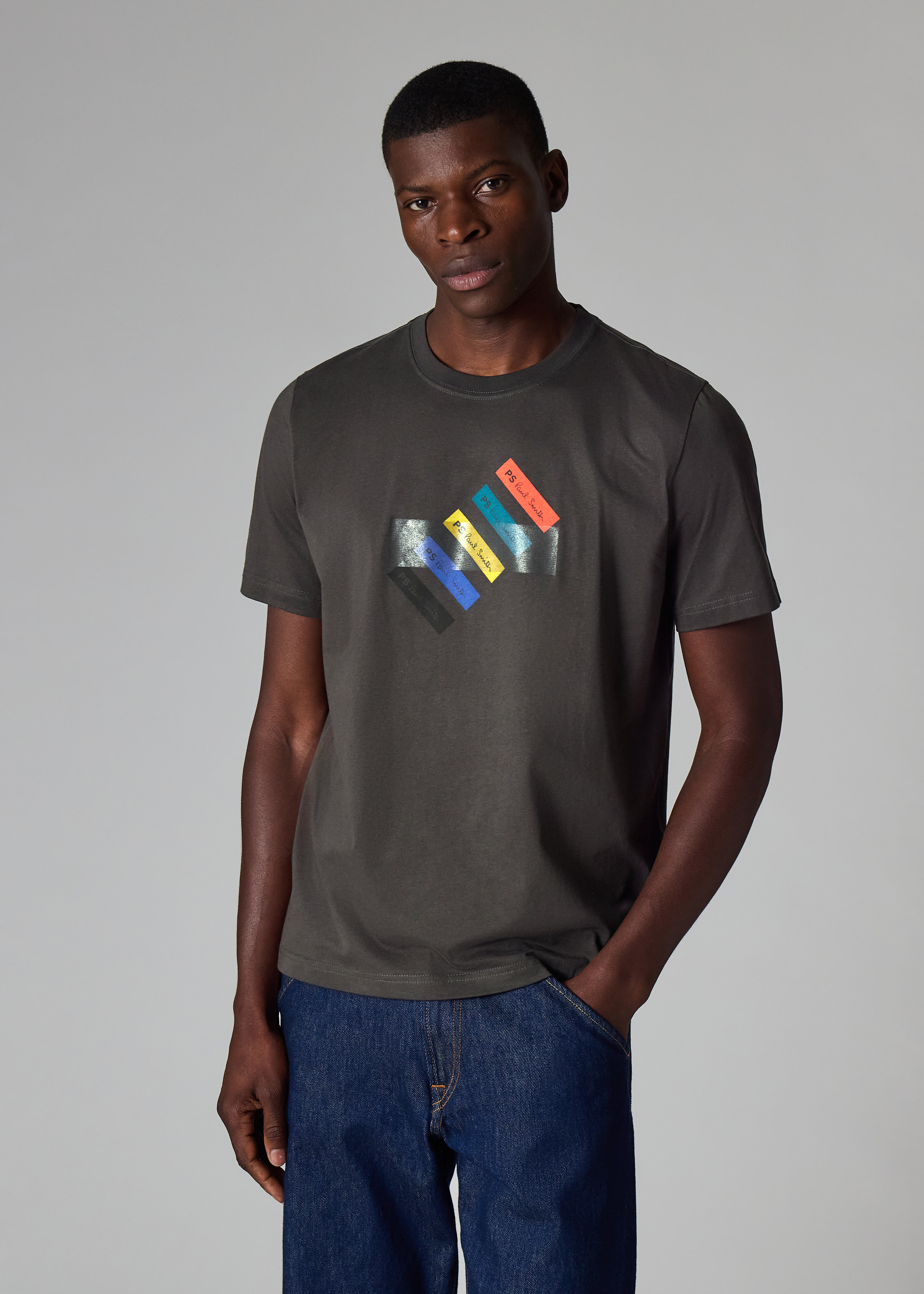Dark Grey 'Barcode' Print T-Shirt