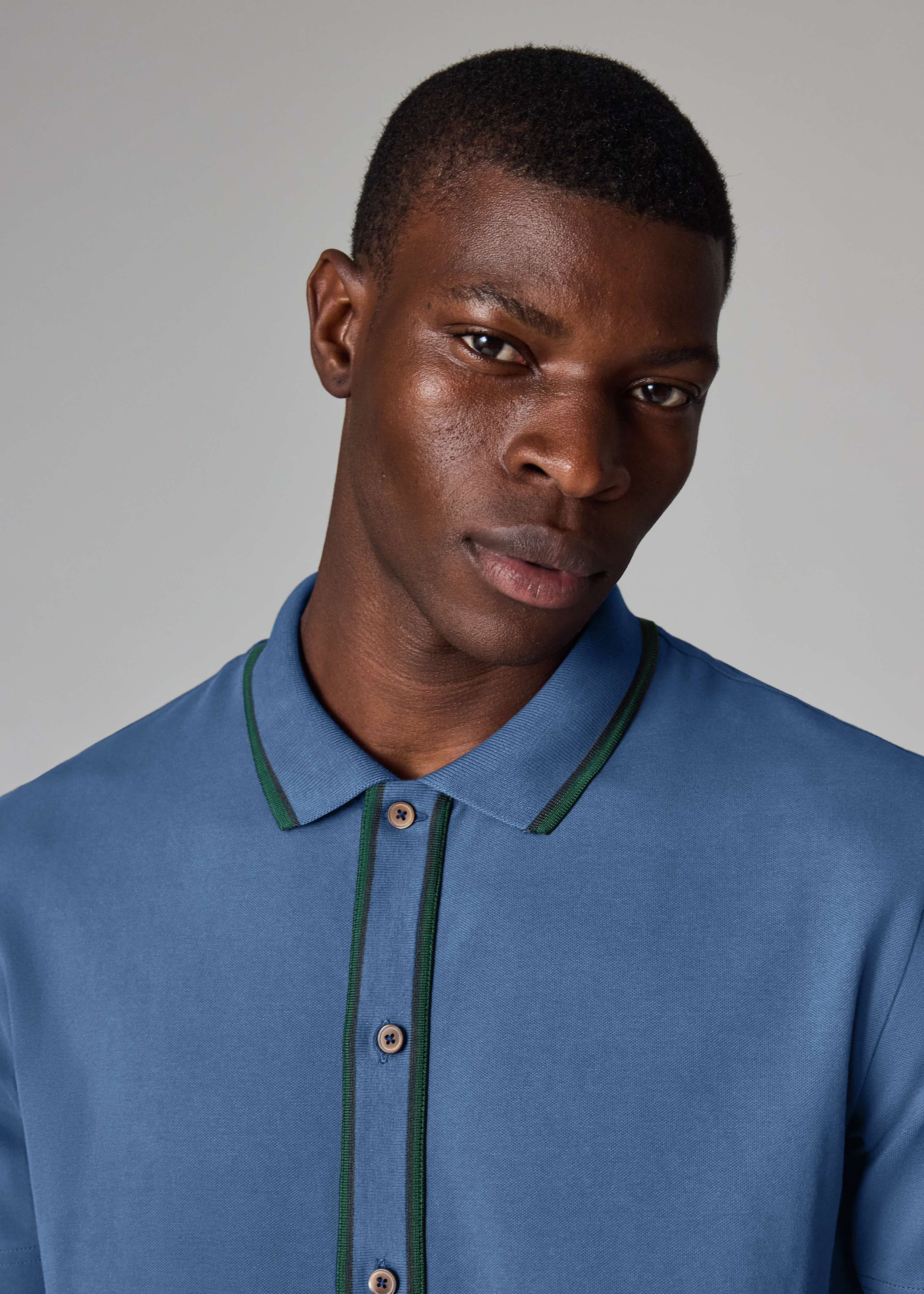 Mid Blue Button-Through Polo Shirt