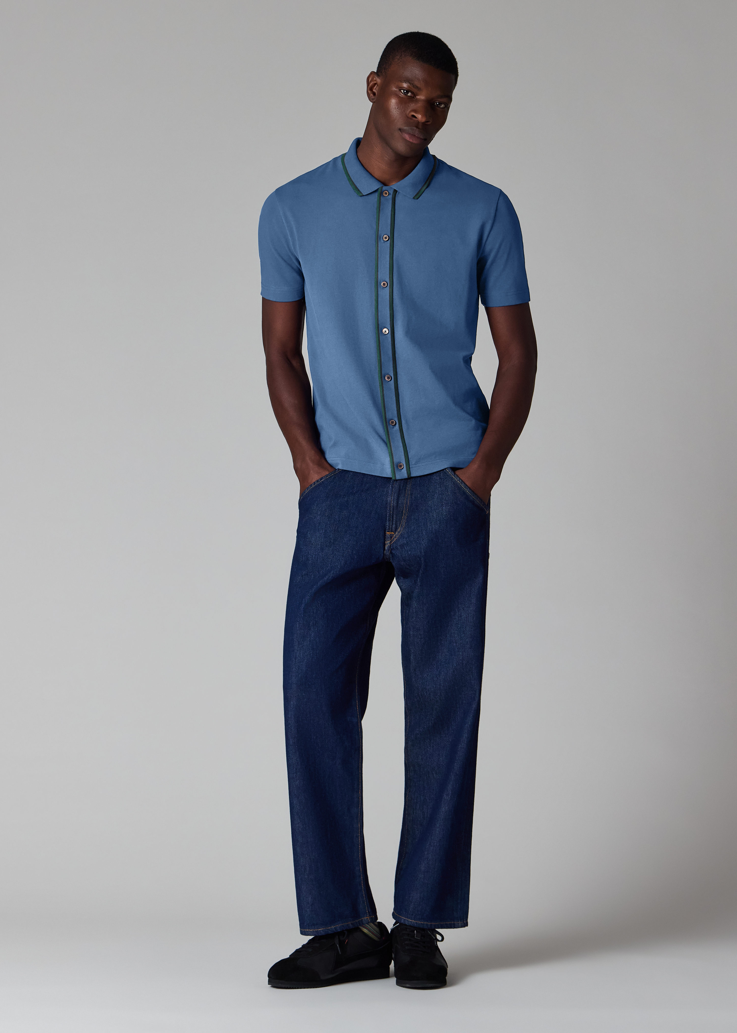 Mid Blue Button-Through Polo Shirt
