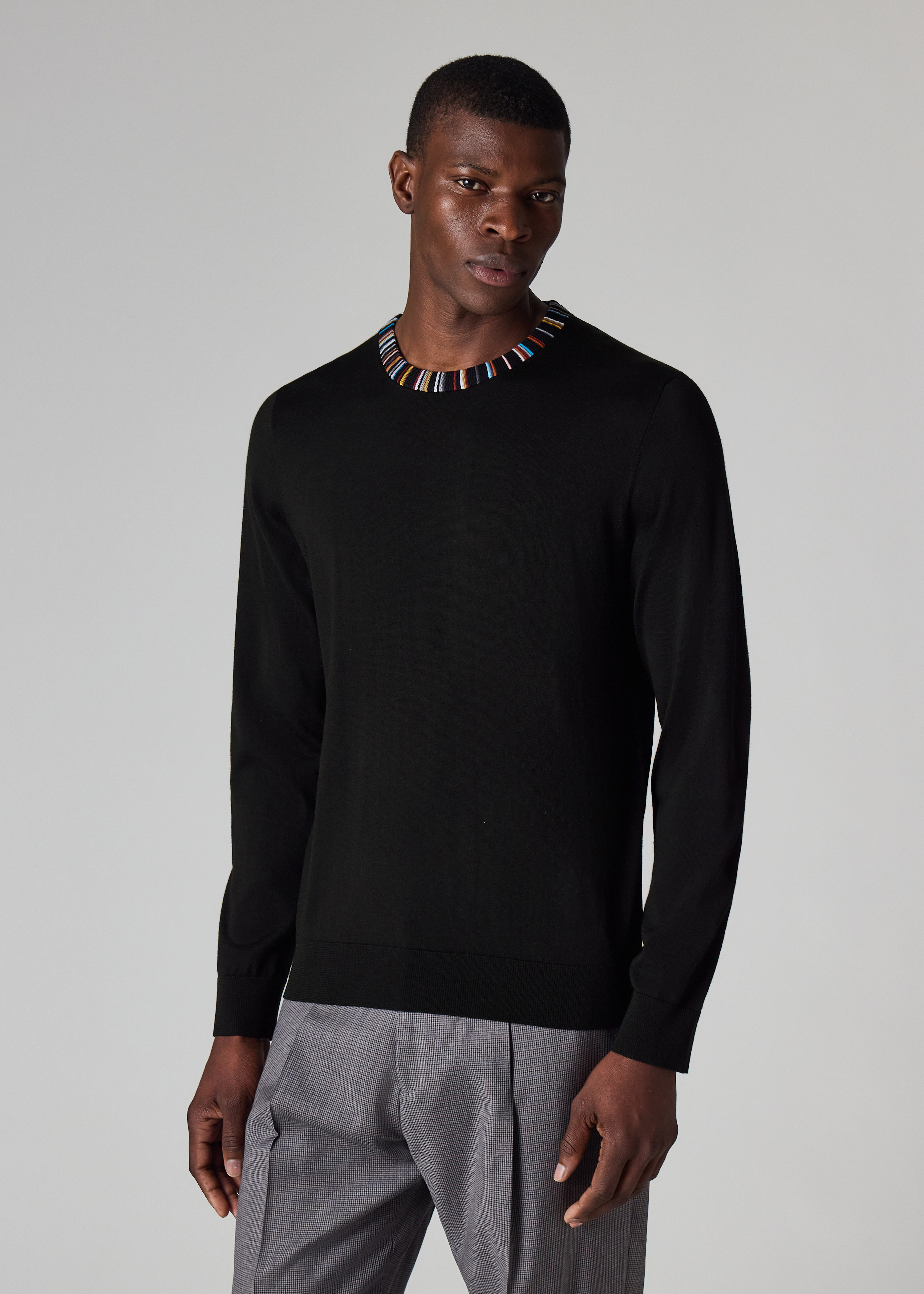 Black 'Signature Stripe' Collar Merino Sweater