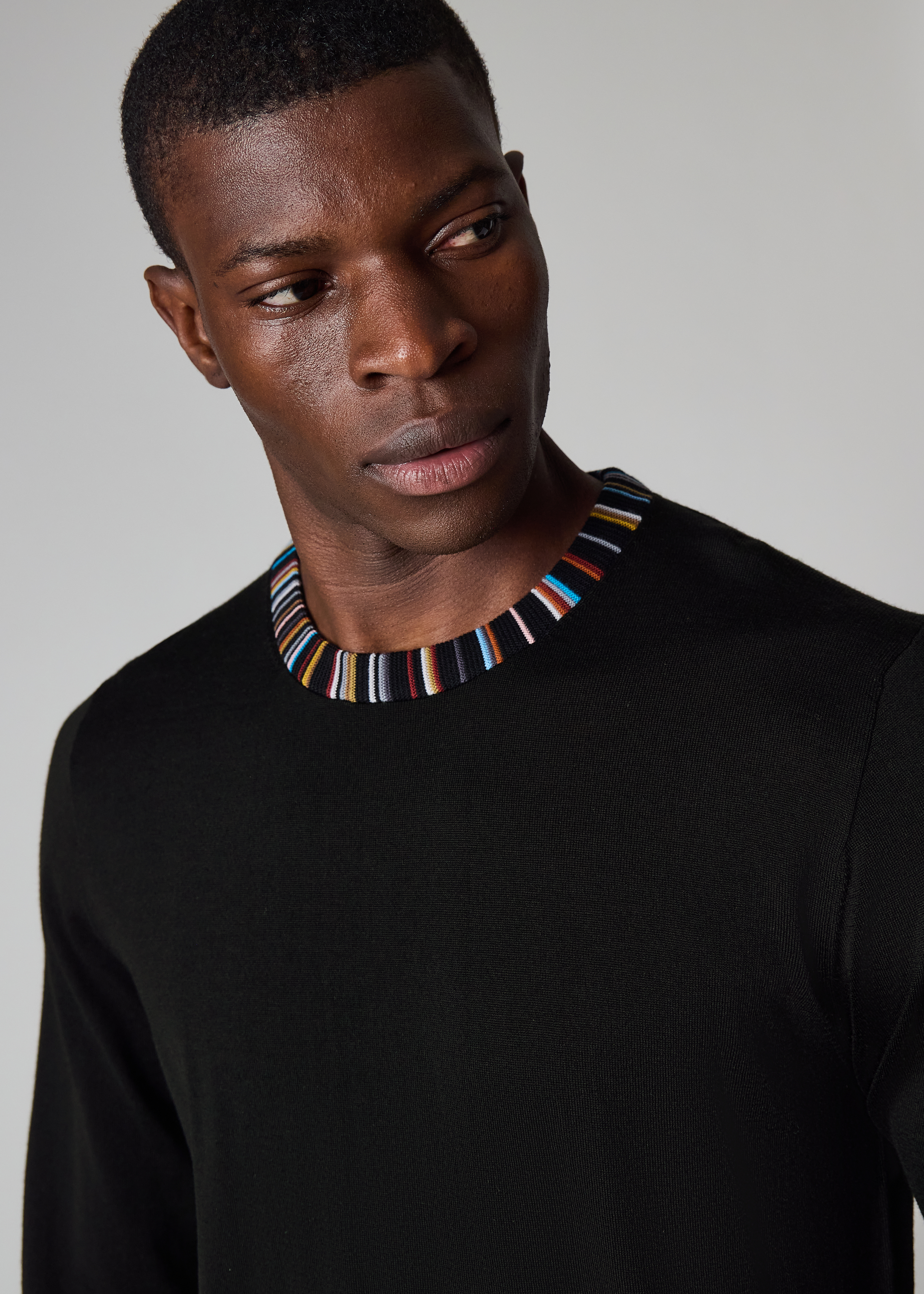 Black 'Signature Stripe' Collar Merino Sweater