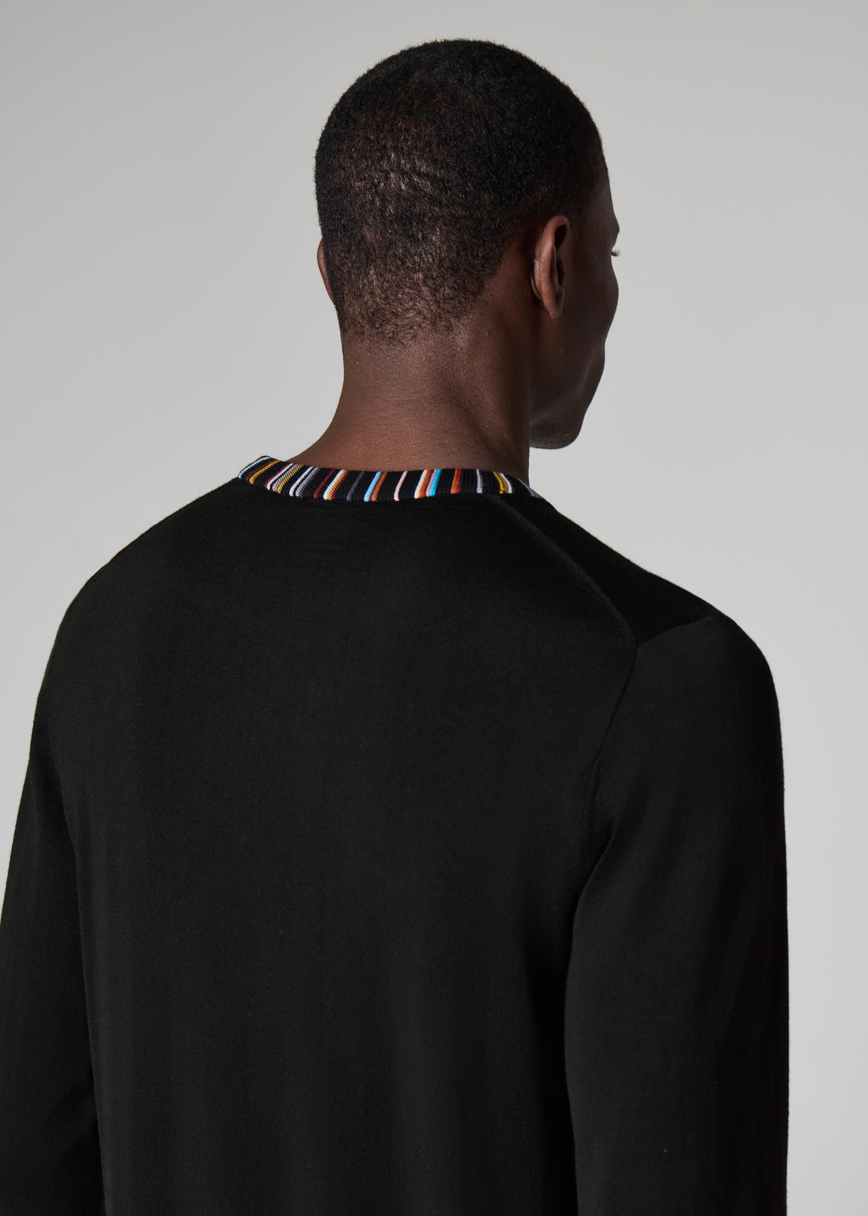 Black 'Signature Stripe' Collar Merino Sweater