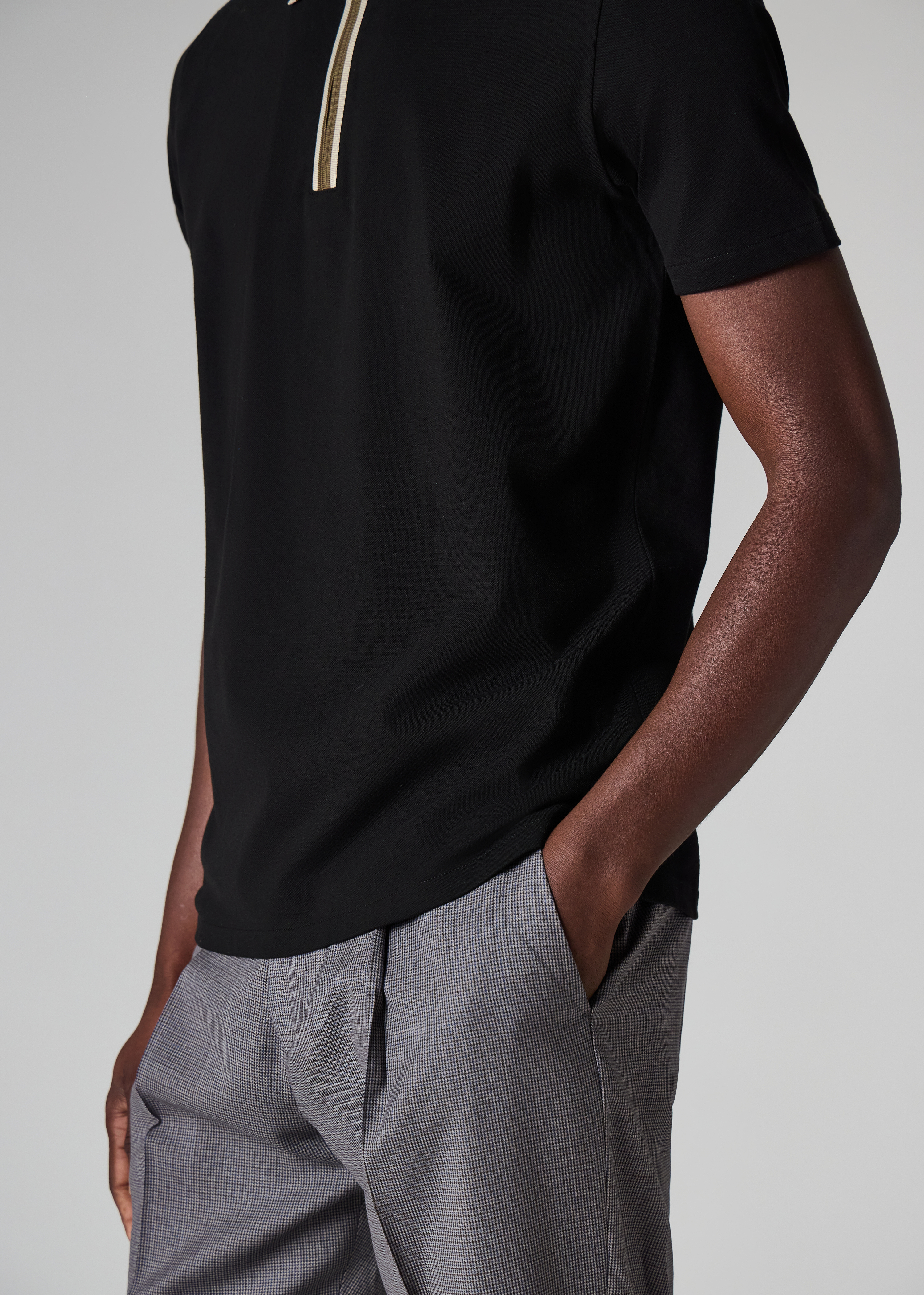 Black Contrast Tipping Zip Polo Shirt