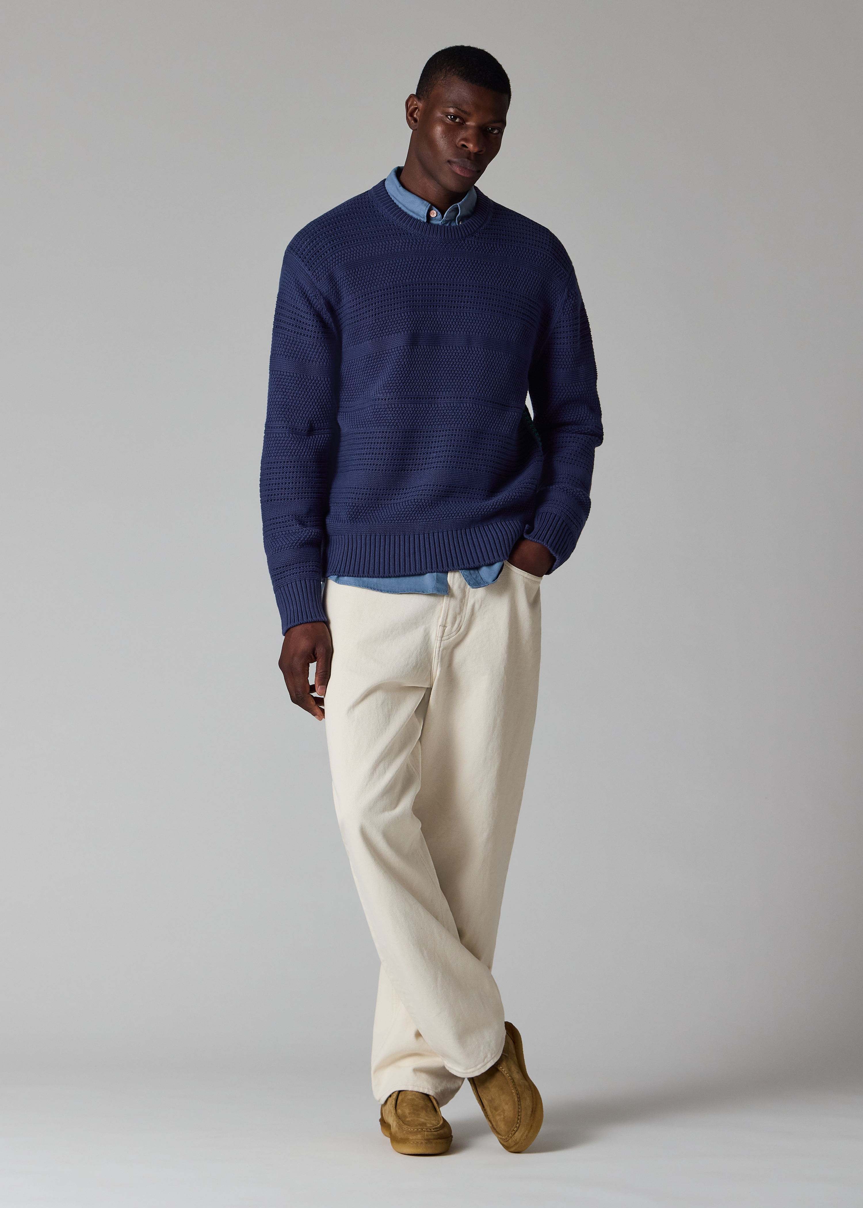 Navy Textured Cotton Sweater