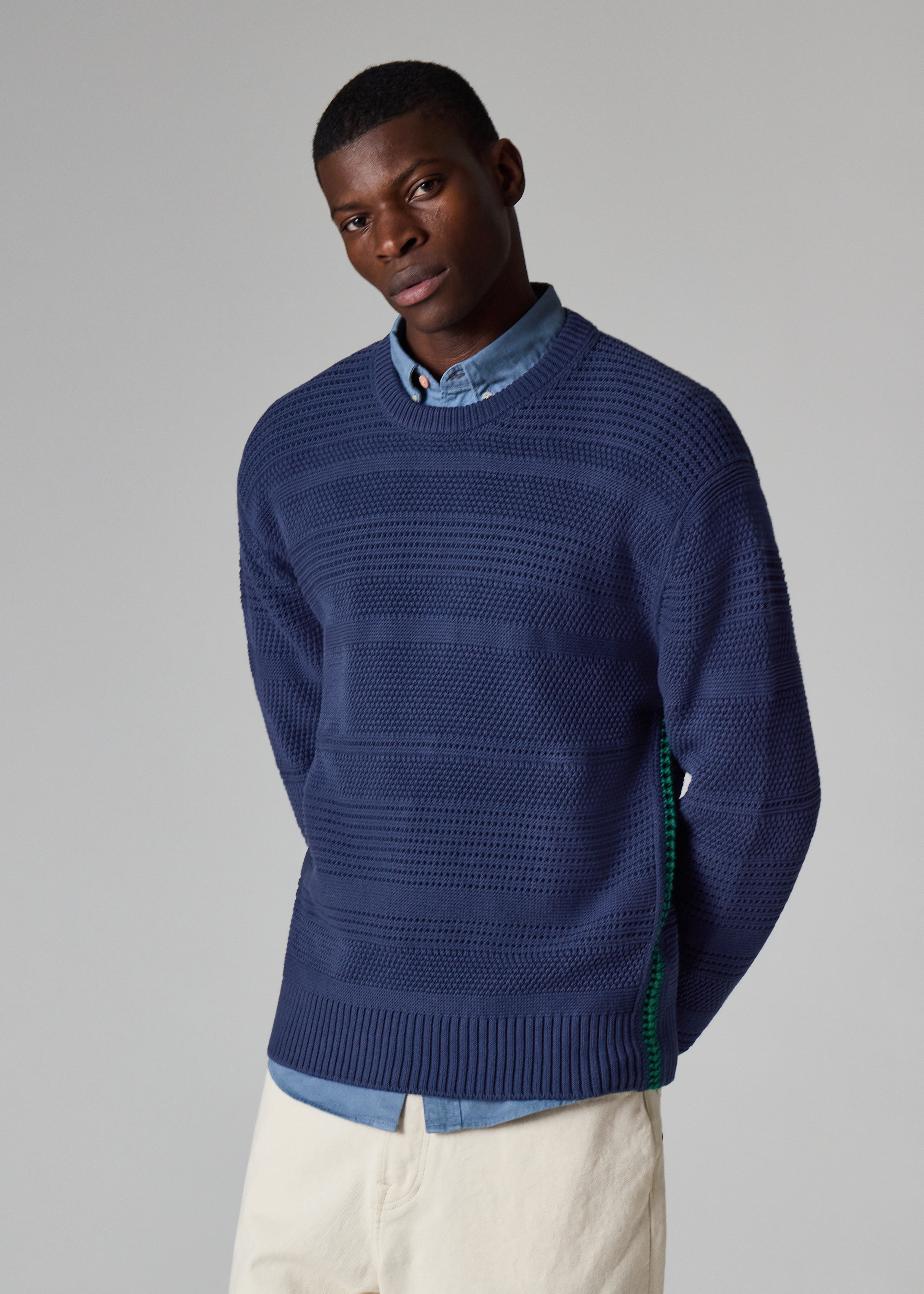 Navy Textured Cotton Sweater