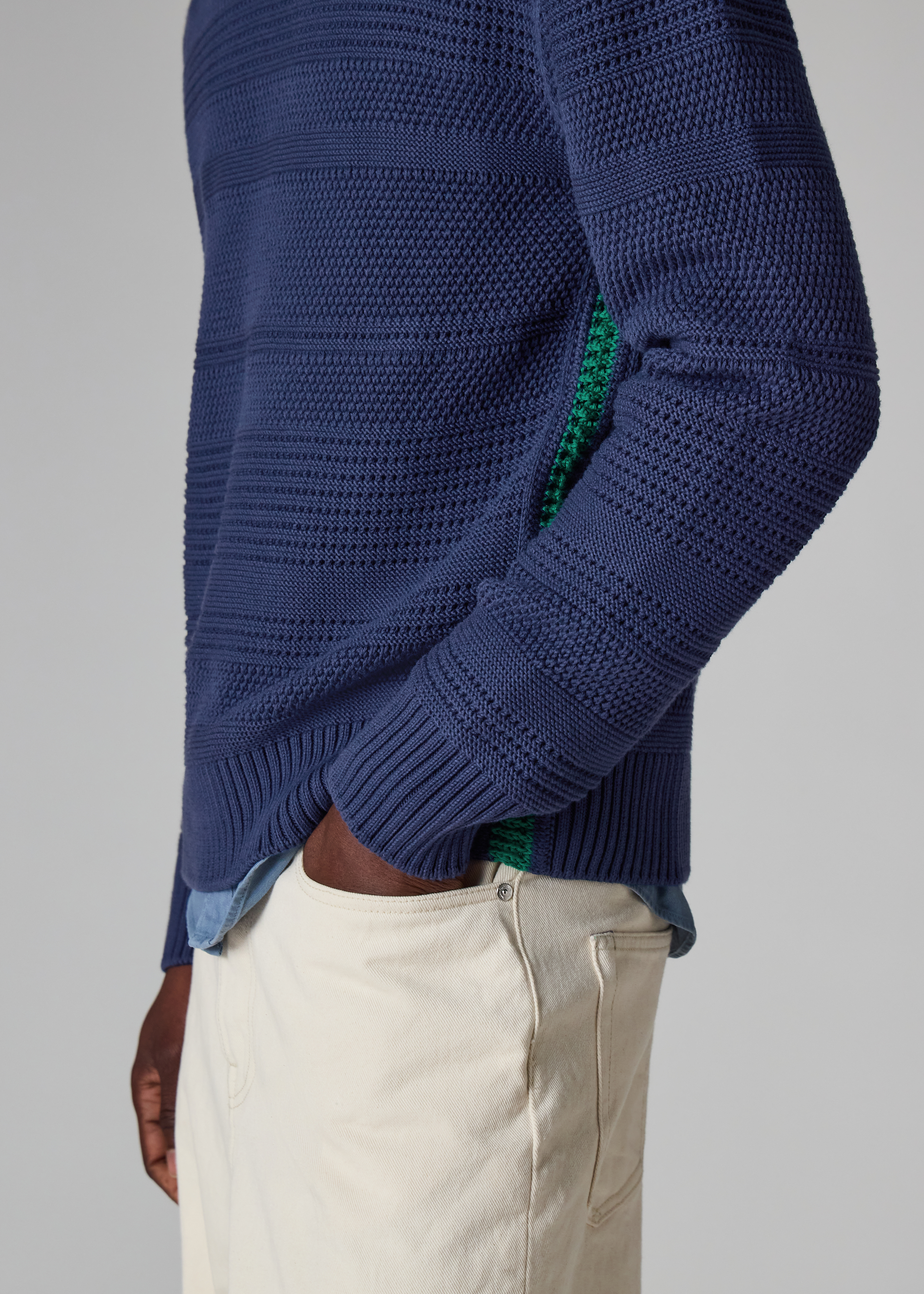 Navy Textured Cotton Sweater