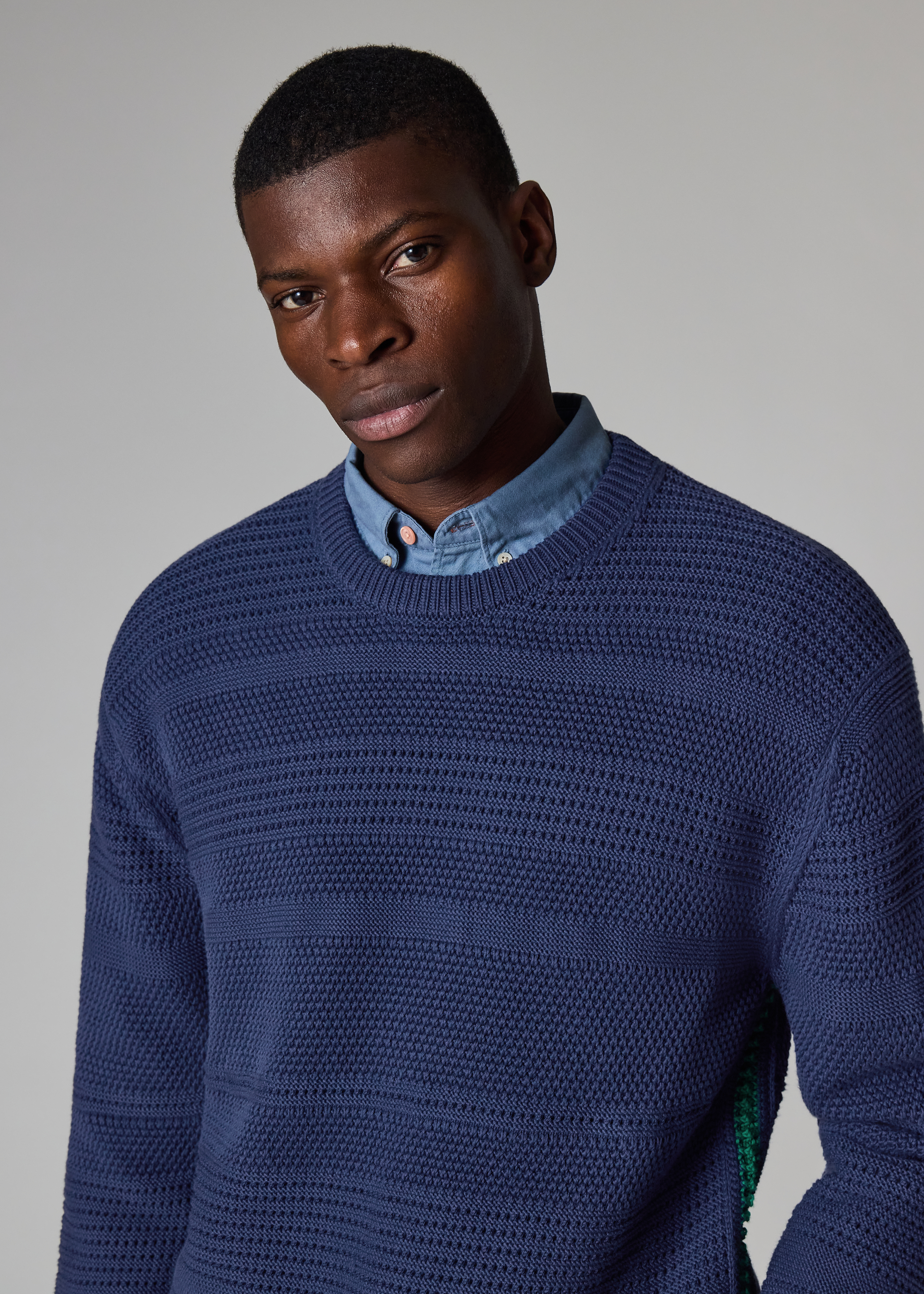 Navy Textured Cotton Sweater