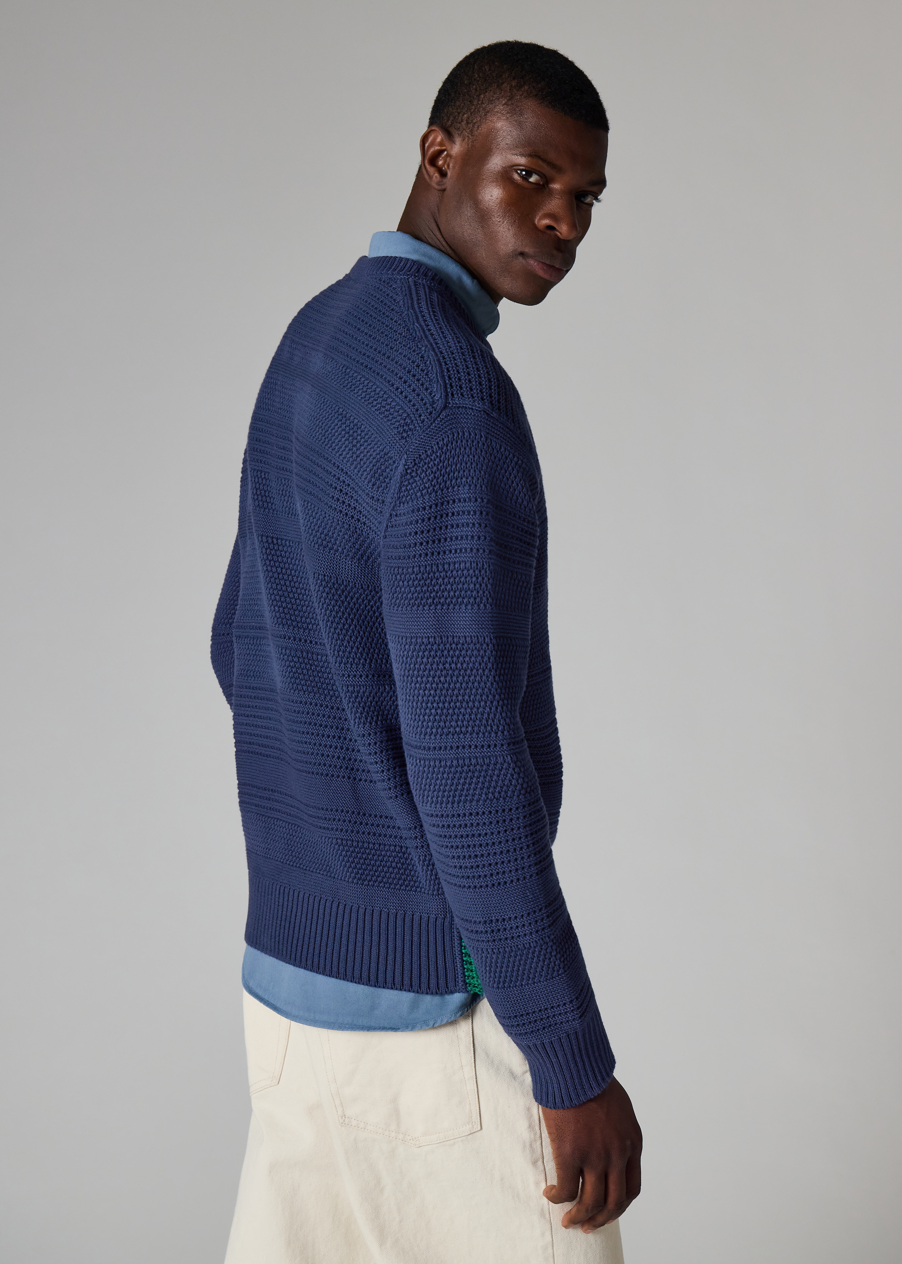 Navy Textured Cotton Sweater