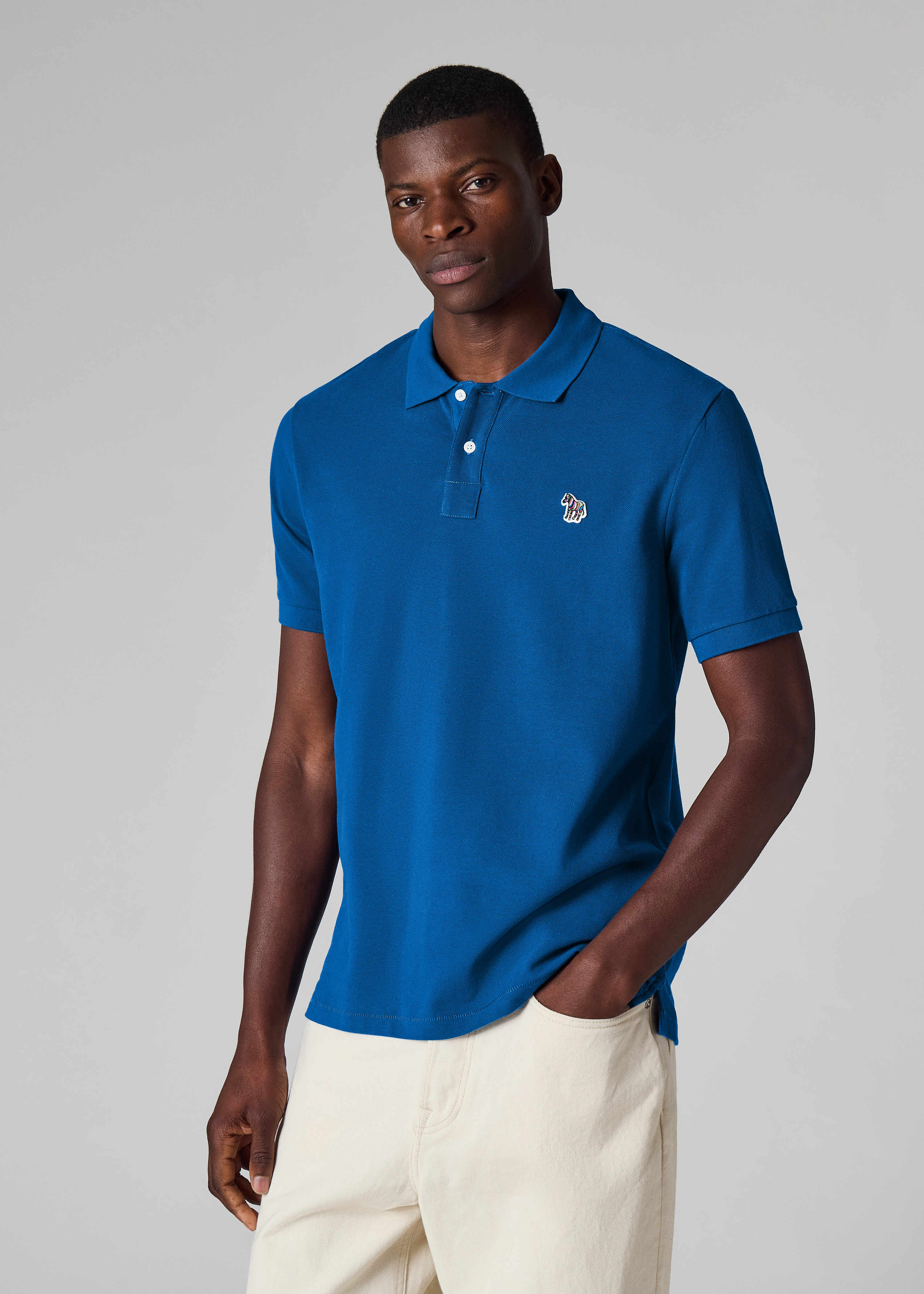 Mid Blue Organic Cotton Zebra Polo Shirt