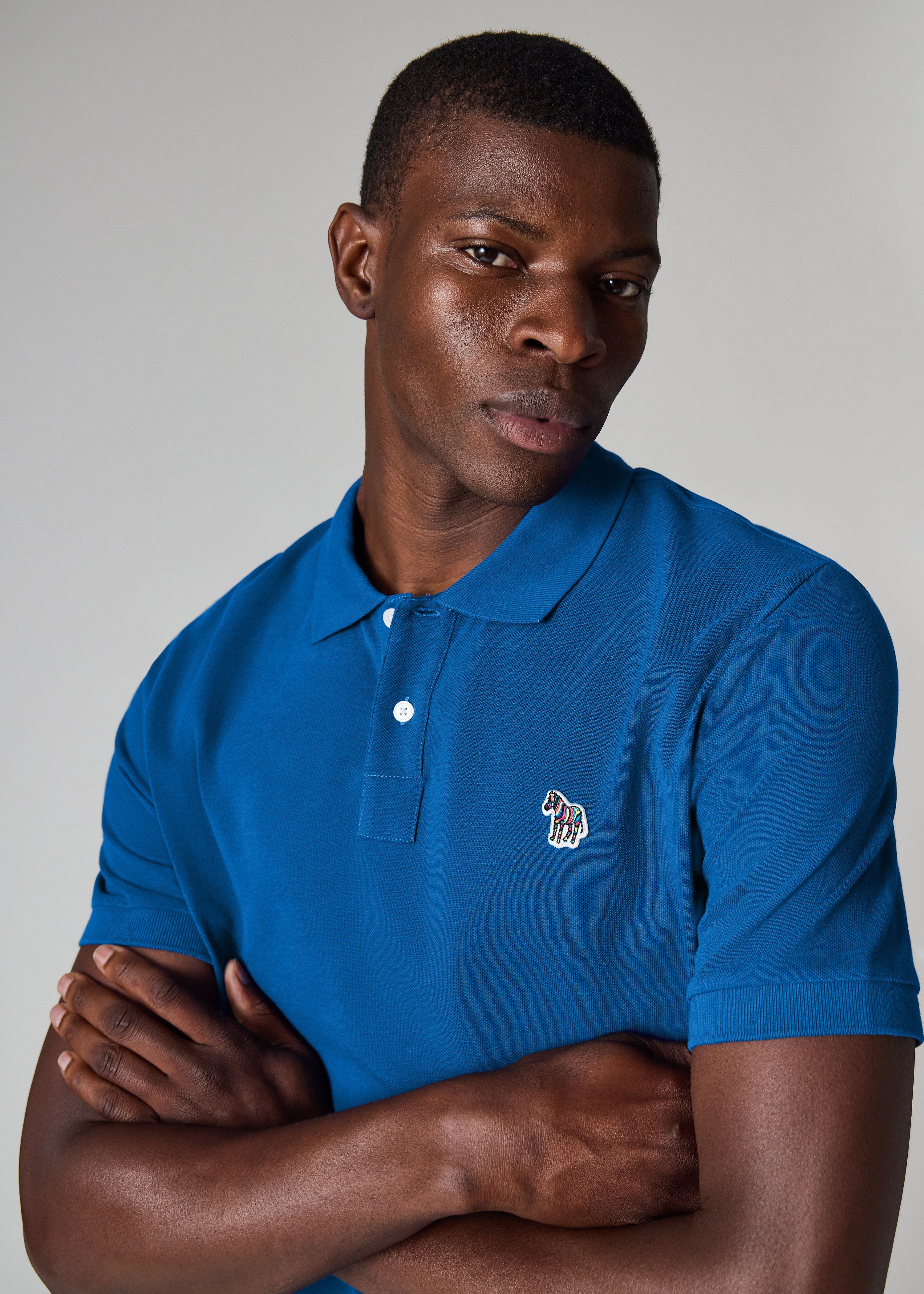 Mid Blue Organic Cotton Zebra Polo Shirt