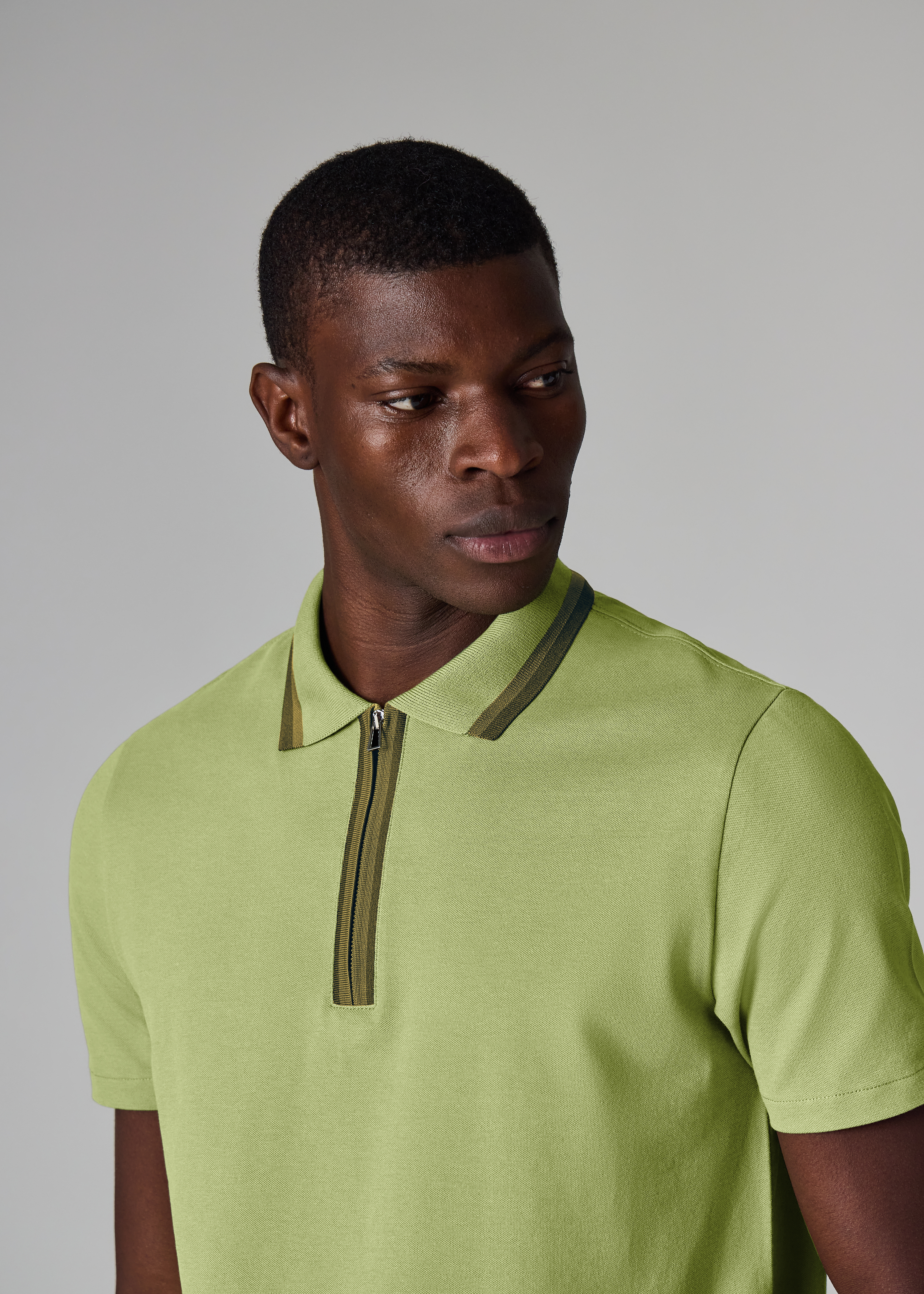Khaki Contrast Tipping Zip Polo Shirt